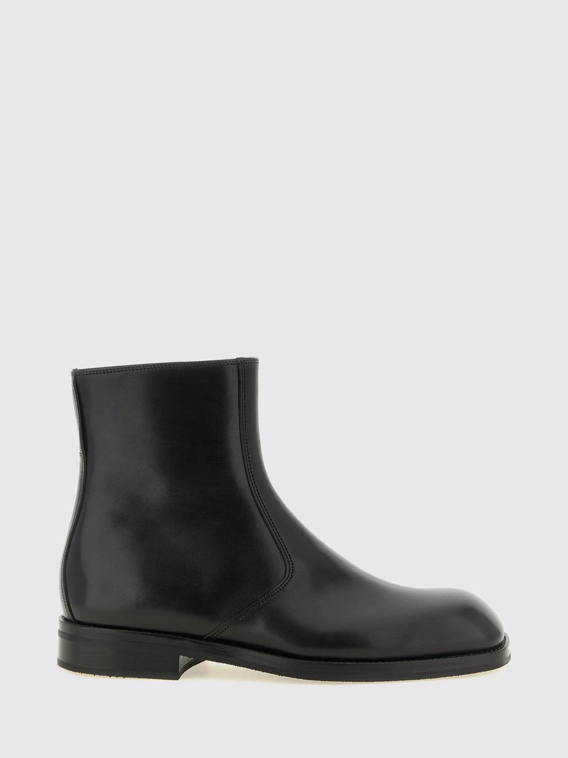 Lemaire Smooth Lamb Leather Ankle Boots with Rounded Toe and Side Zip