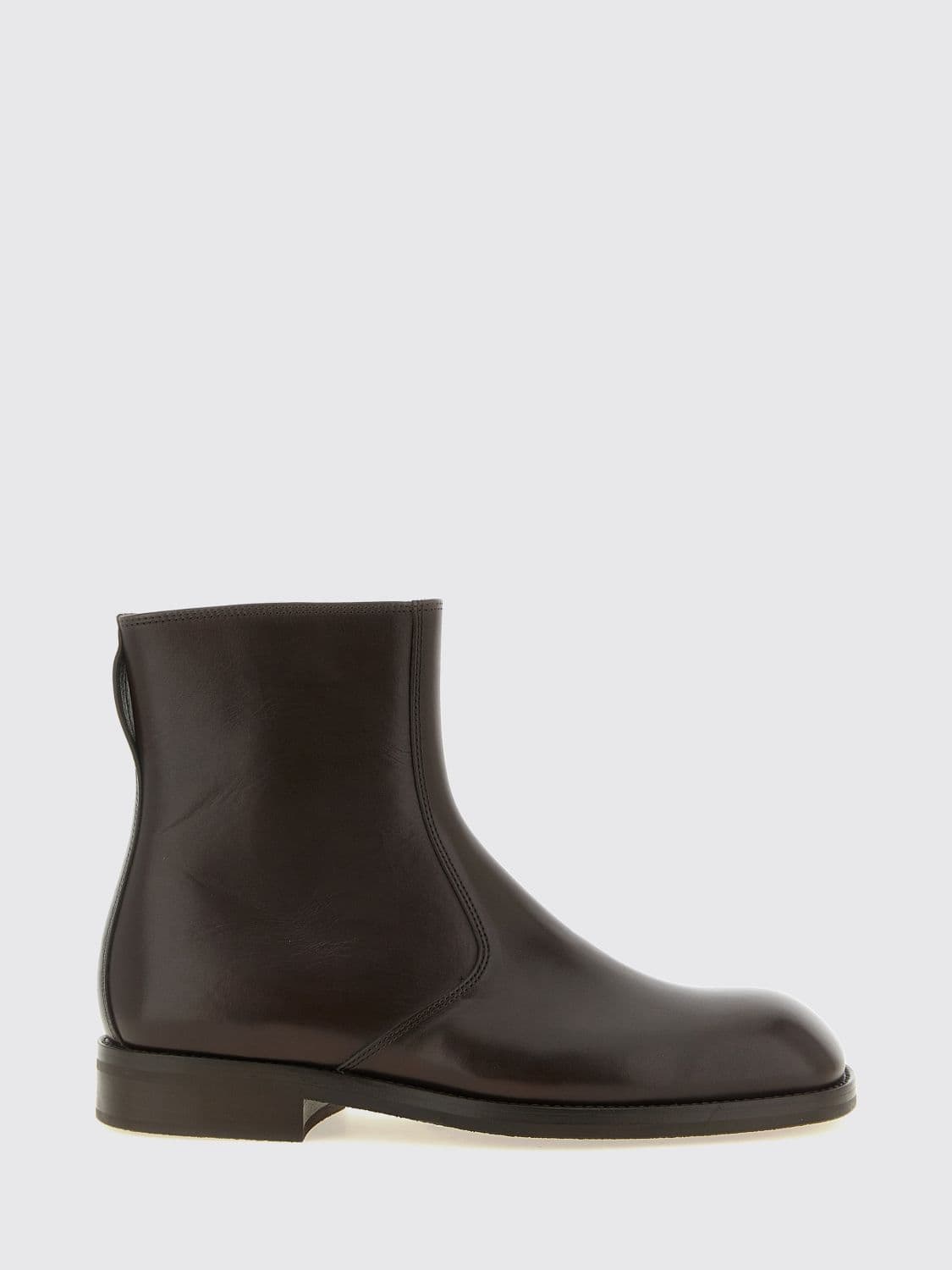 Lemaire Smooth Lamb Leather Ankle Boots with Rounded Toe and Side Zip