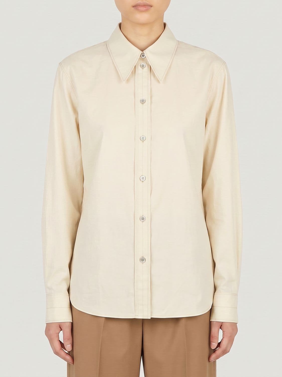 Lemaire Long-Sleeved Cotton and Silk Blend Shirt with Curved Hem