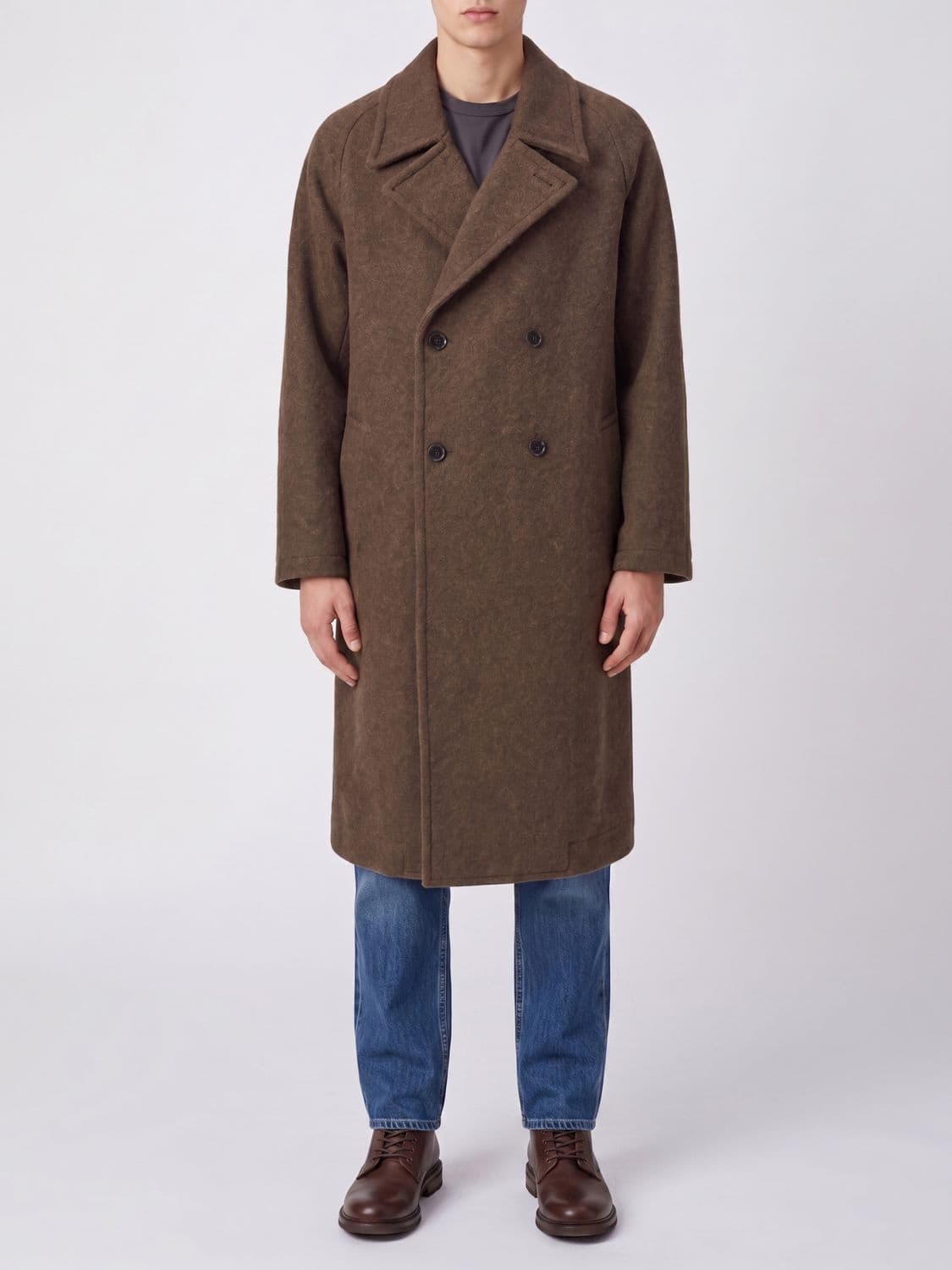 Lemaire Long Double-Breasted Coat in Wool and Alpaca with a Relaxed Fit