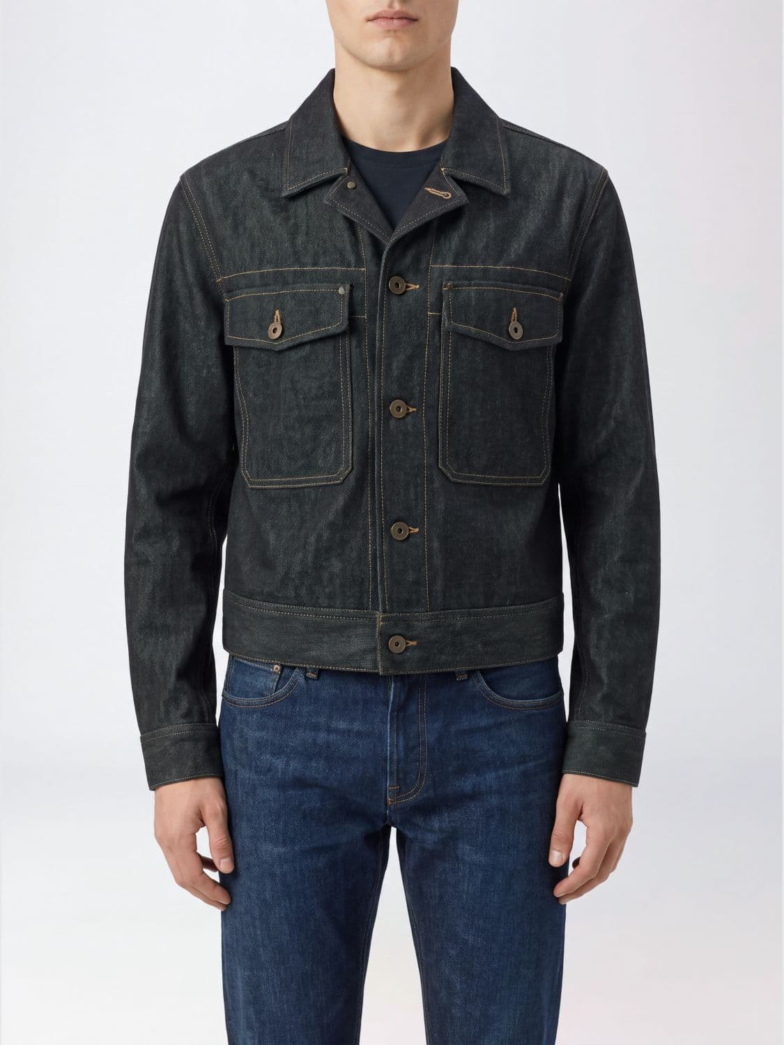 Lemaire Cotton Denim Overshirt with Cuban Collar and Contrast Stitching