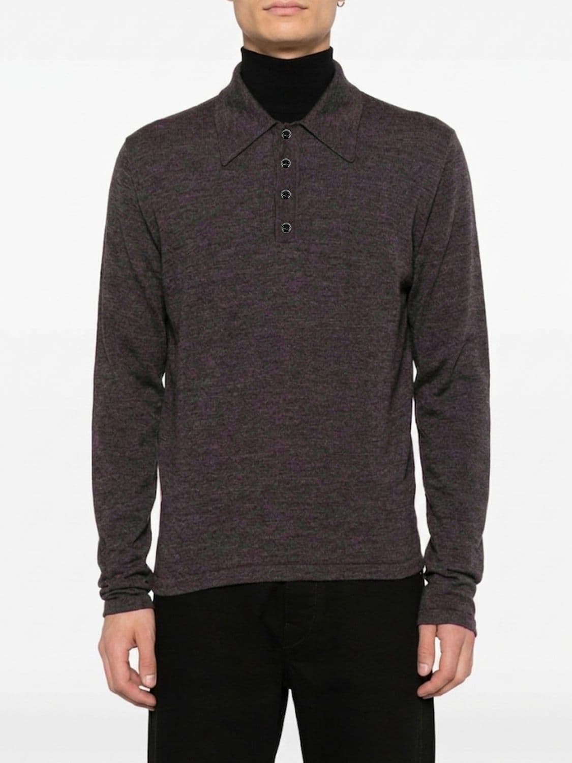 Lemaire Long-Sleeved Polo Shirt in Pure Wool with 4-Button Placket