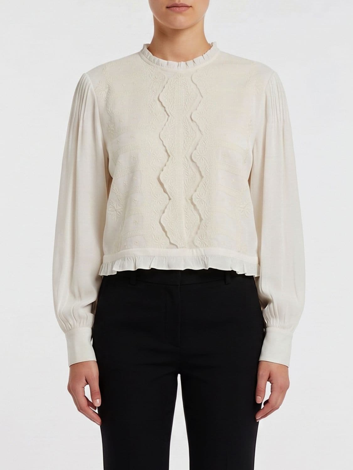 Twinset Long-Sleeved Viscose Blouse with Floral Print Details