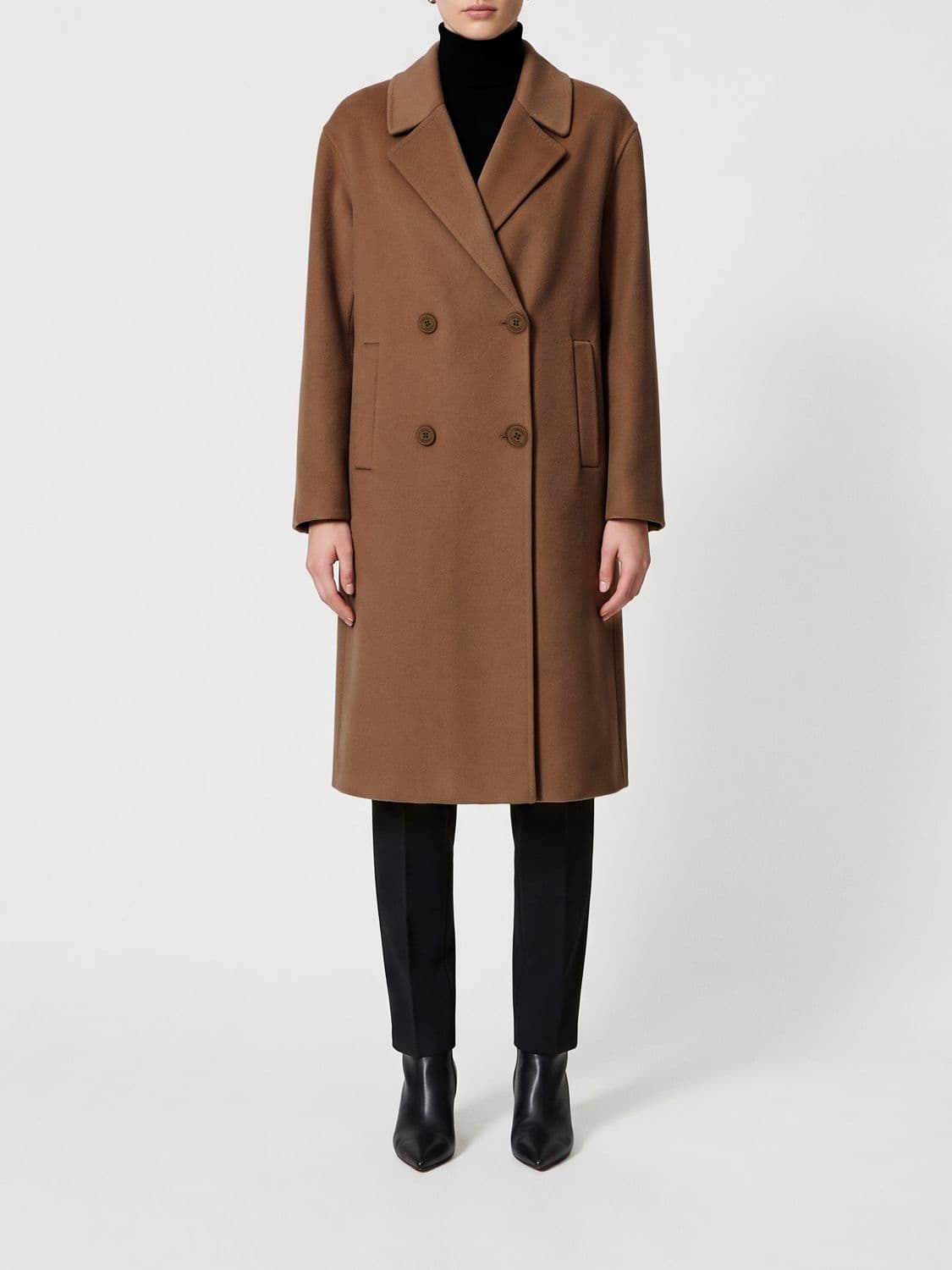 Twinset Double-Breasted Knee-Length Wool Coat with Lapels and Welt Pockets