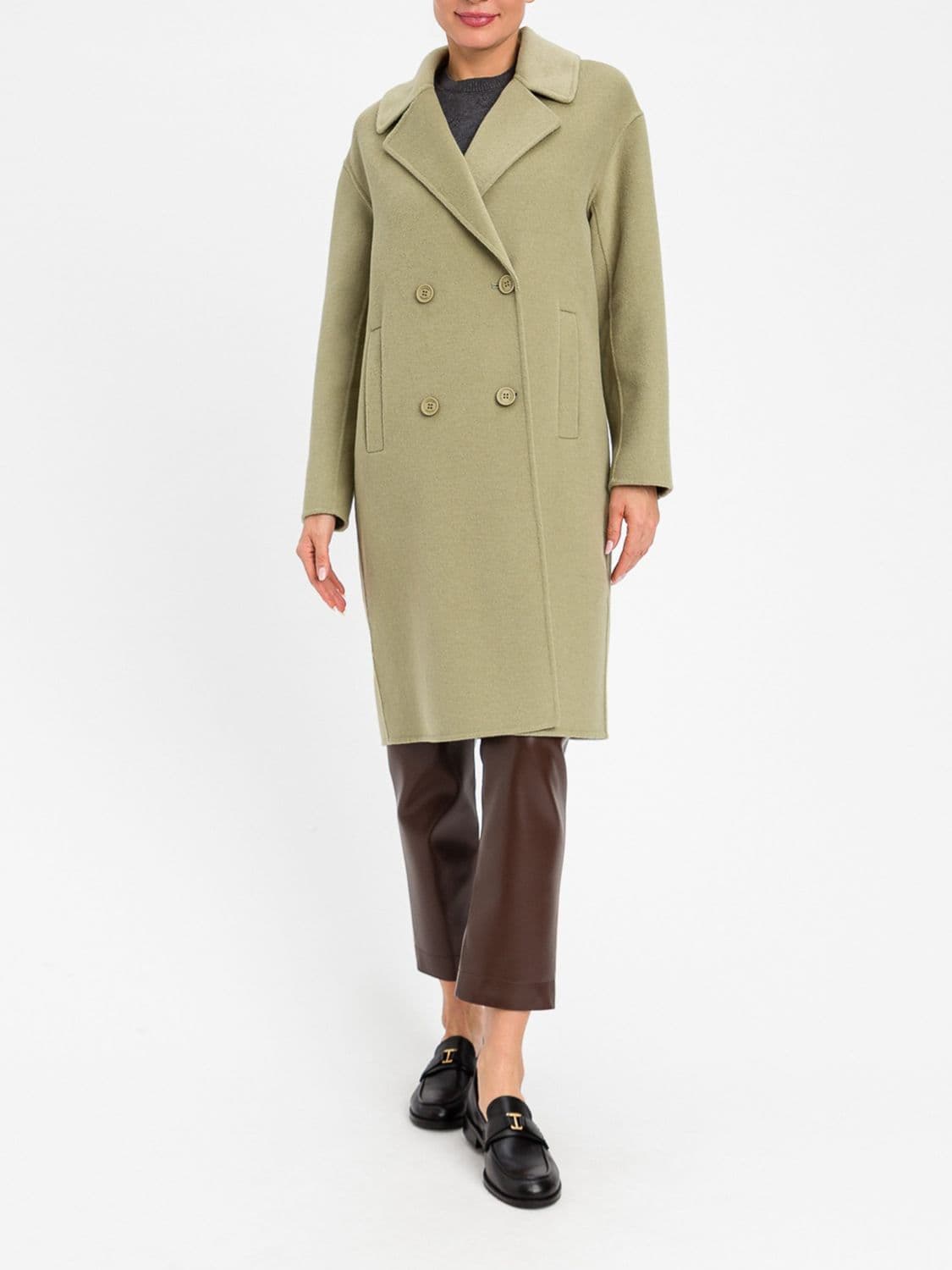 Twinset Double-Breasted Knee-Length Wool Coat with Lapels and Welt Pockets