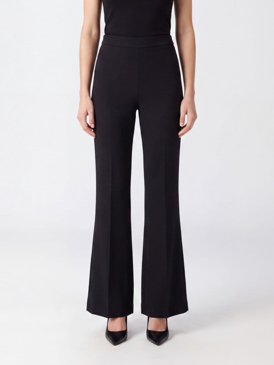 Twinset High-Waisted Flared Trousers in Jersey with Side Zip Closure