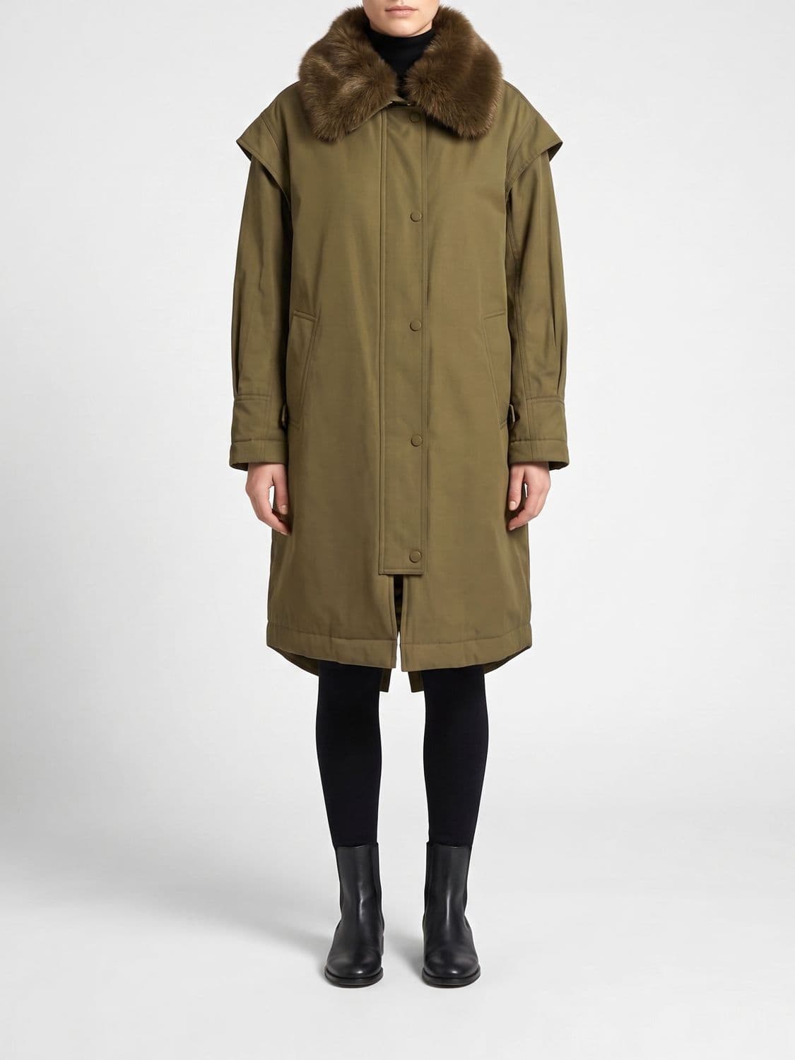 Twinset Relaxed Fit Cotton Blend Parka with Fur Collar