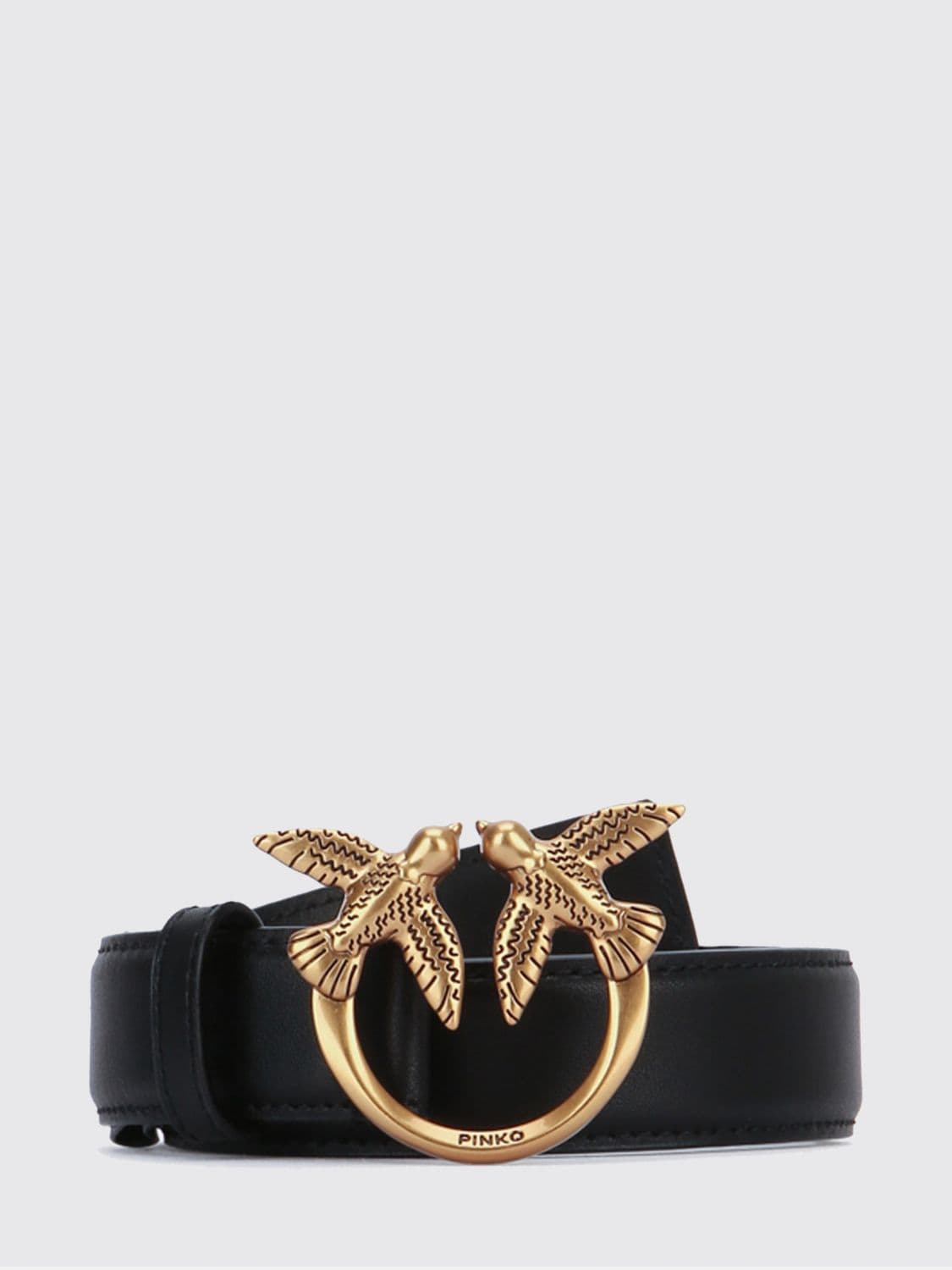 Pinko Leather Belt with Metal Love Birds Logo Buckle
