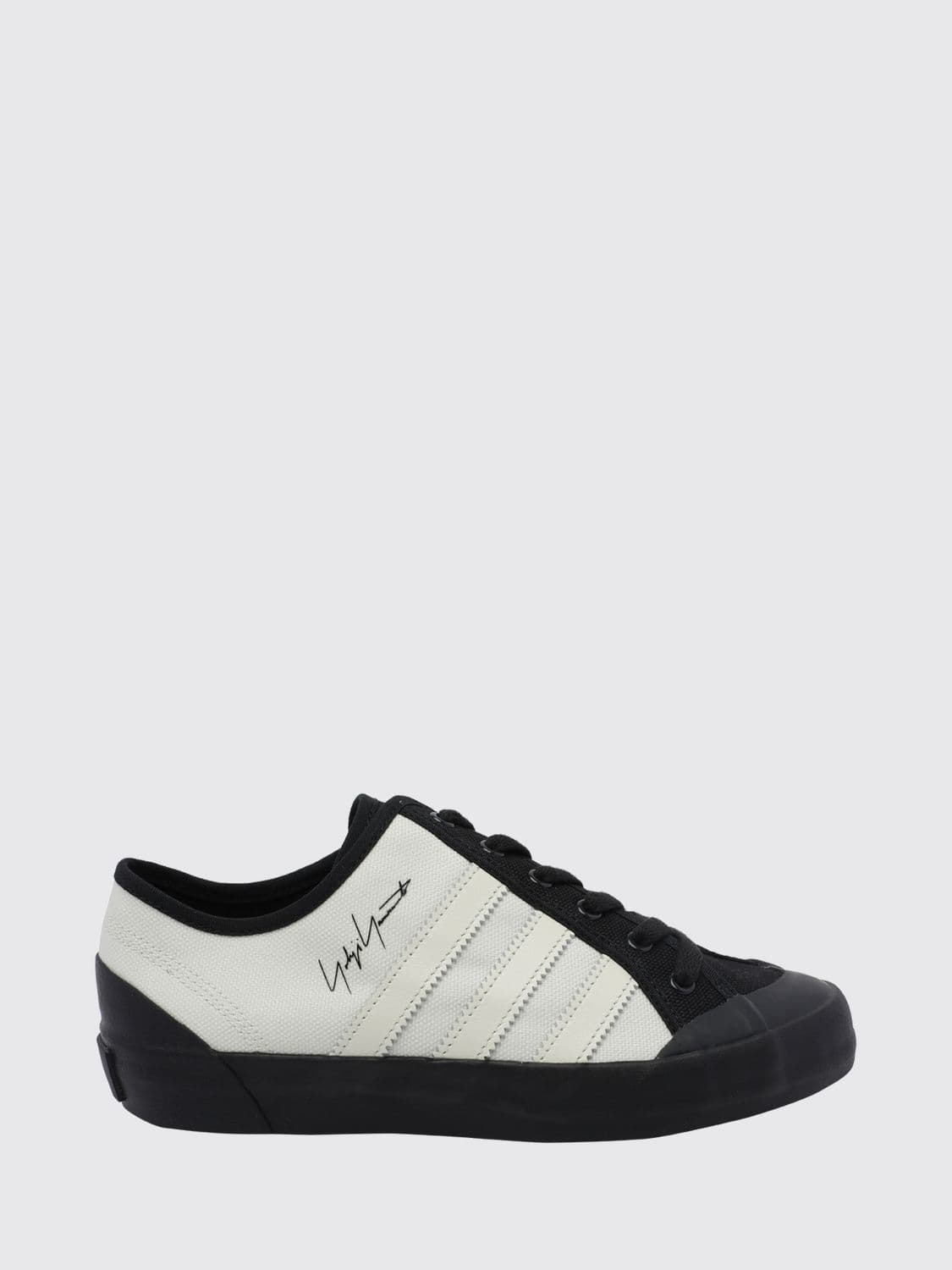 Y-3 Canvas and Leather Low-Top Sneakers with Round Toe and Printed Logo