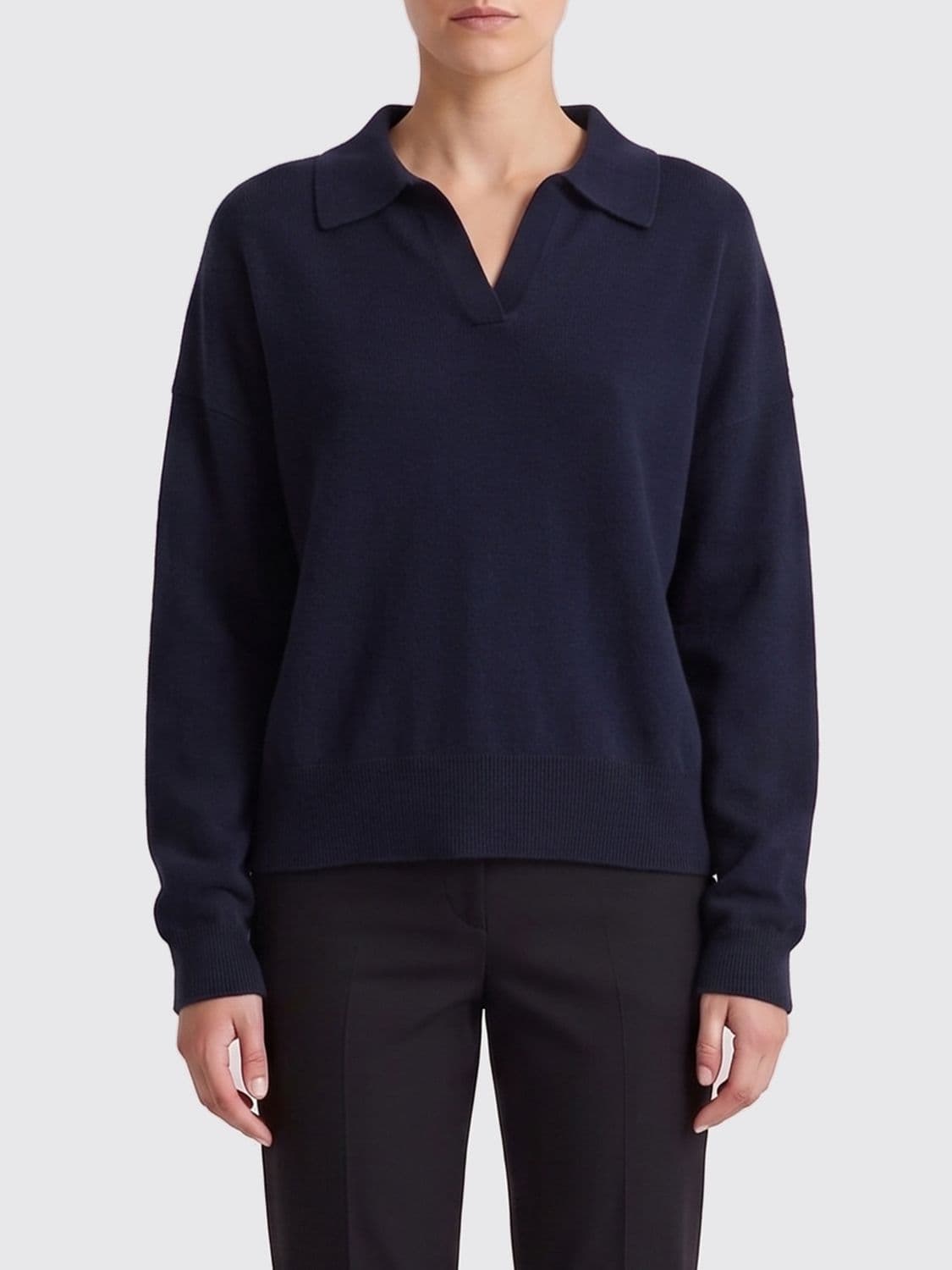 Lisa Yang Knitted Polo in Pure Cashmere with V-Neck and Dropped Shoulders