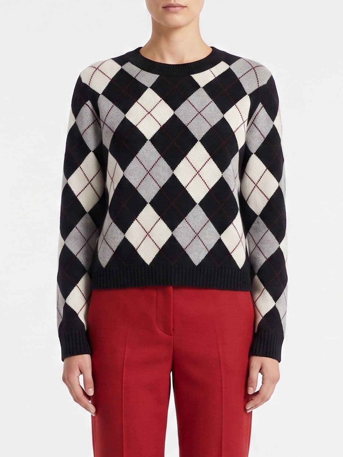 Lisa Yang Argyle Pattern Crewneck Jumper in Pure Cashmere