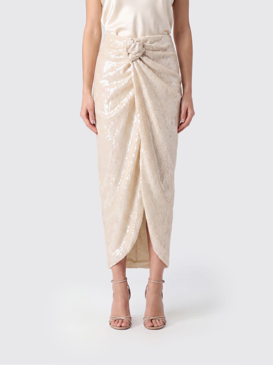 Rotate High-Waisted Midi Pencil Skirt with Sequins and Front Slit