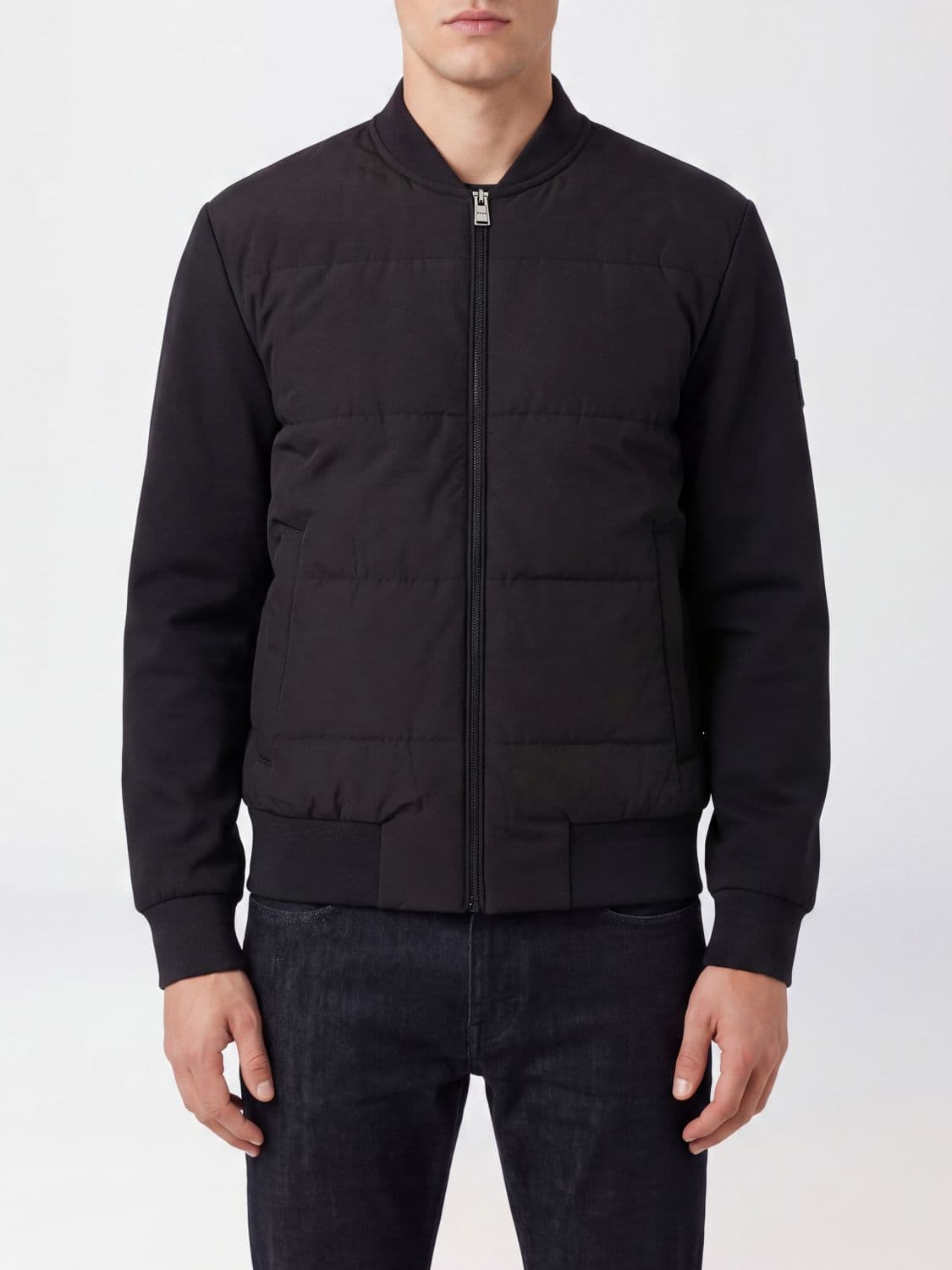 Boss Quilted Cotton Blend Bomber Jacket with Zip Closure