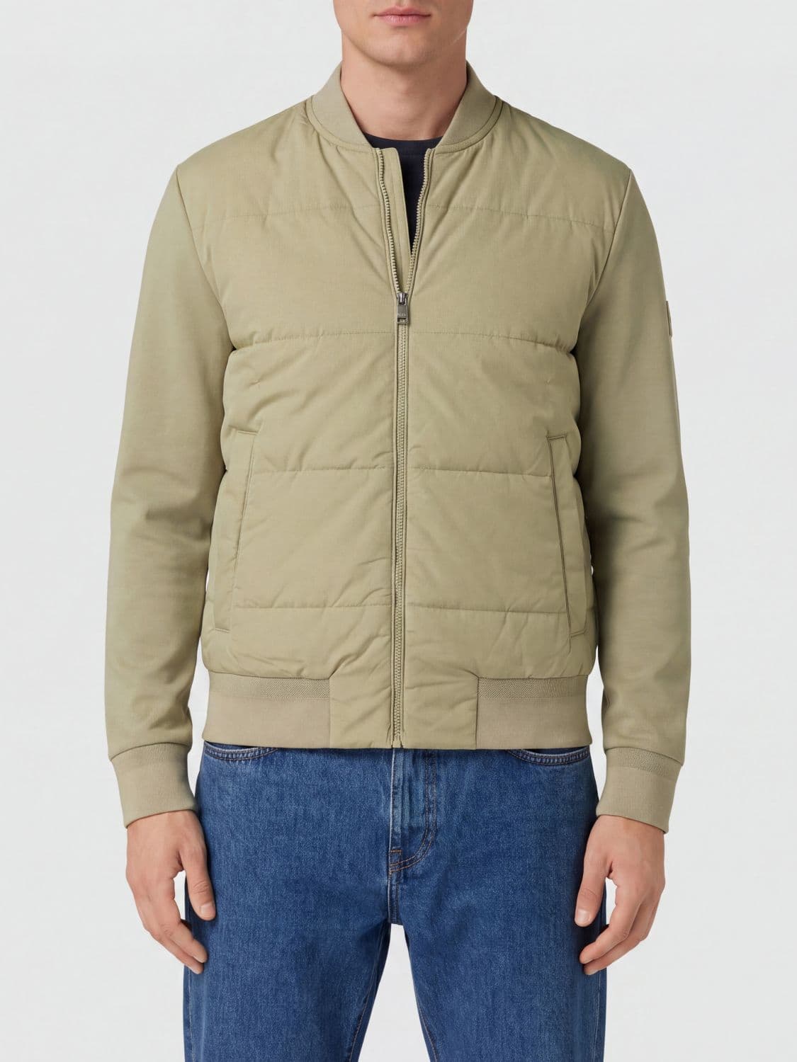 Boss Quilted Cotton Blend Bomber Jacket with Zip Closure