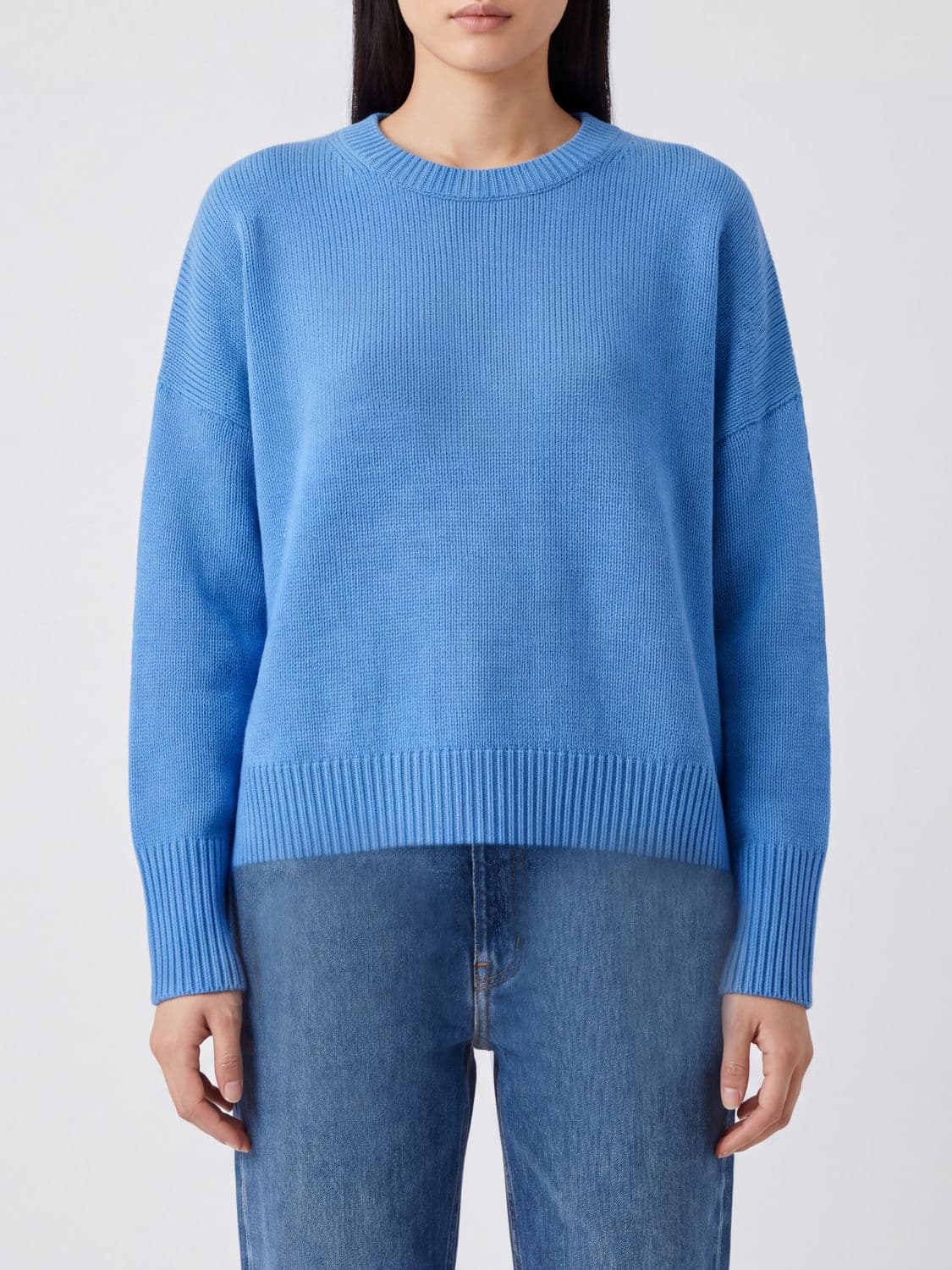 Lisa Yang Crewneck Jumper in Pure Cashmere with Long Sleeves and Ribbed Trims
