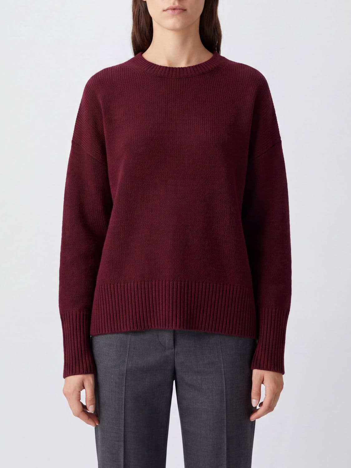 Lisa Yang Crewneck Jumper in Pure Cashmere with Long Sleeves and Ribbed Trims