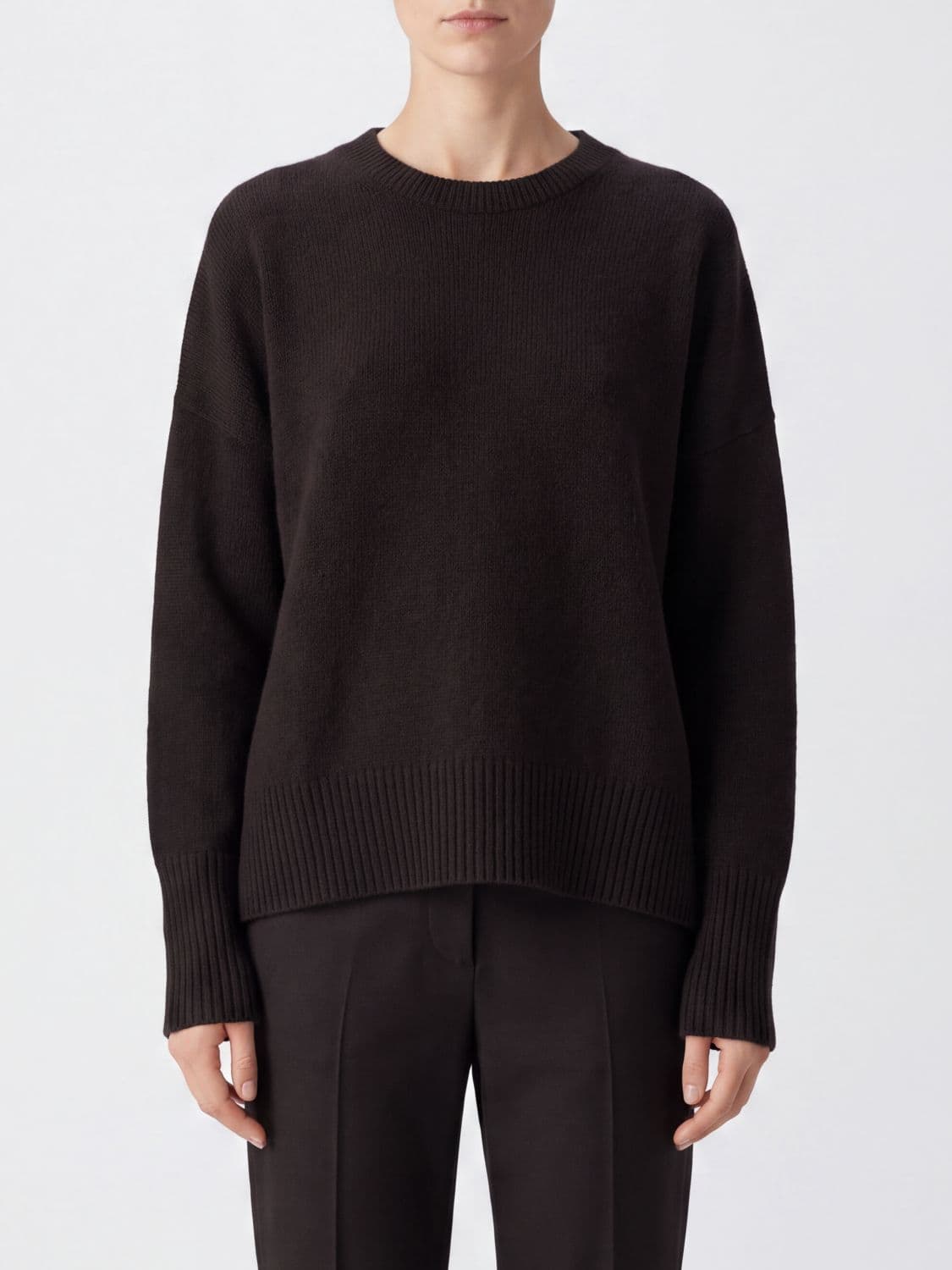 Lisa Yang Crewneck Jumper in Pure Cashmere with Long Sleeves and Ribbed Trims