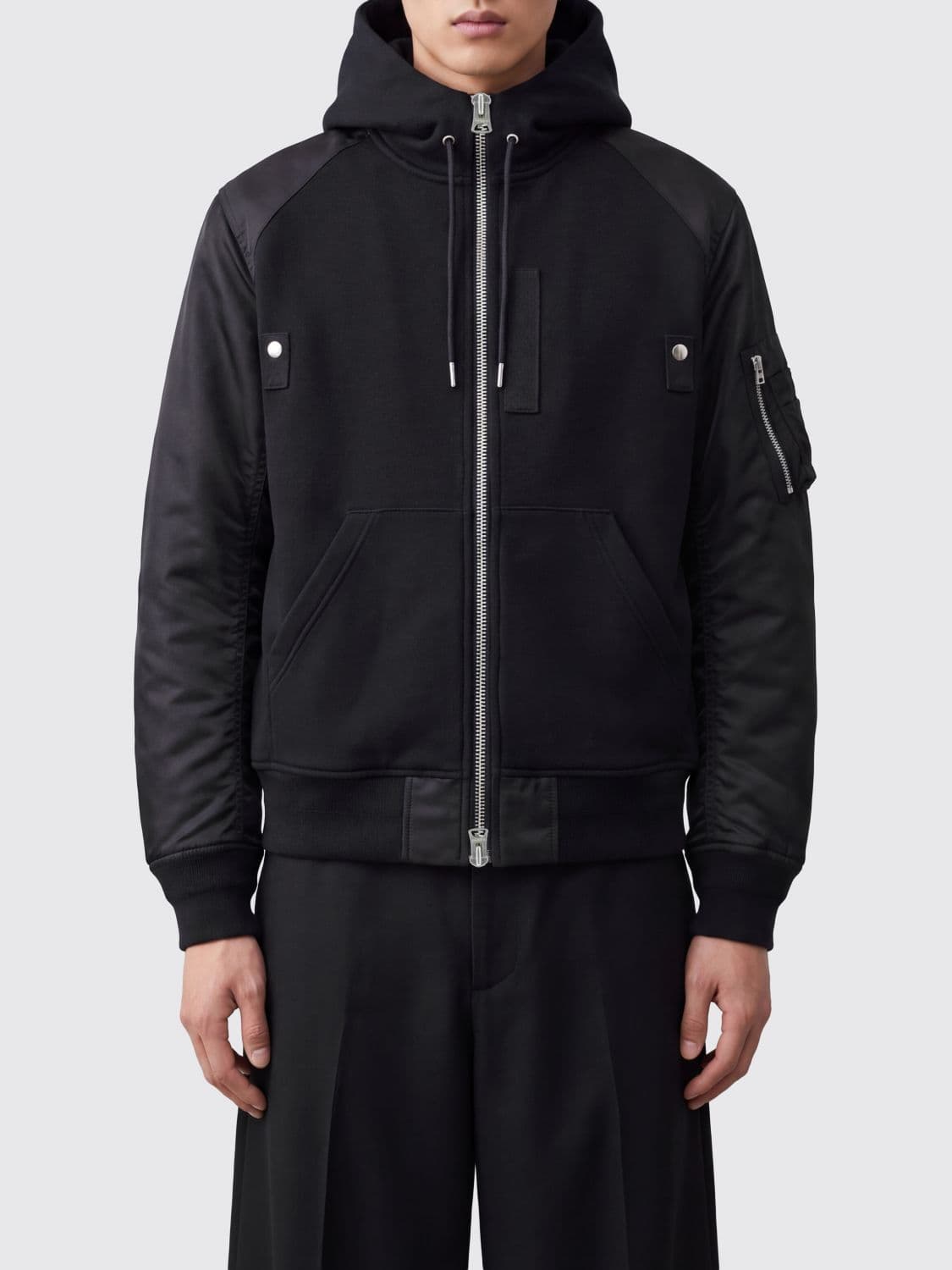 Sacai Bicolour Cotton and Nylon Zip-Up Hoodie with Patch Pocket