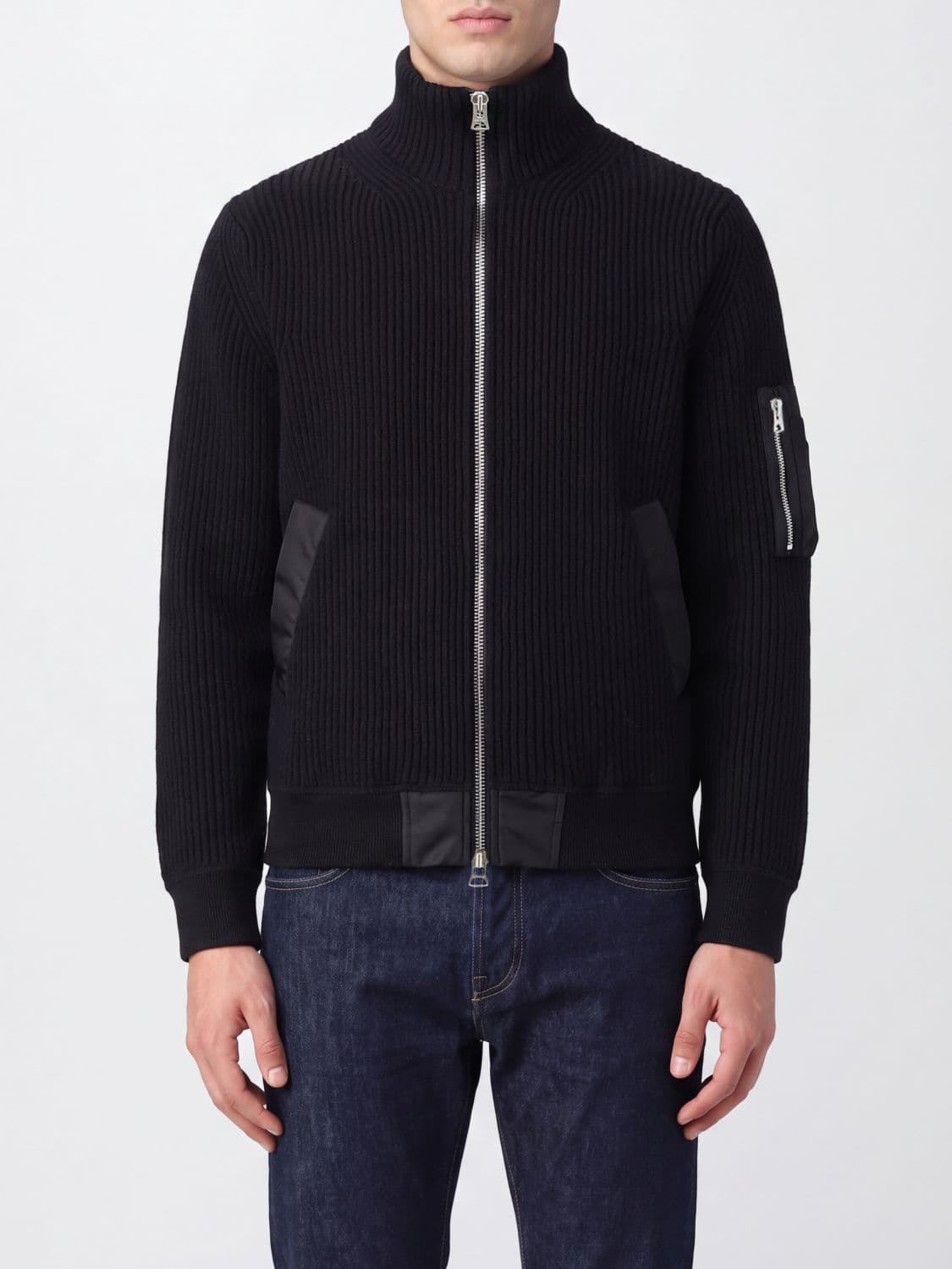 Sacai Turtleneck Wool Cardigan with Zip Closure and Slit Pockets