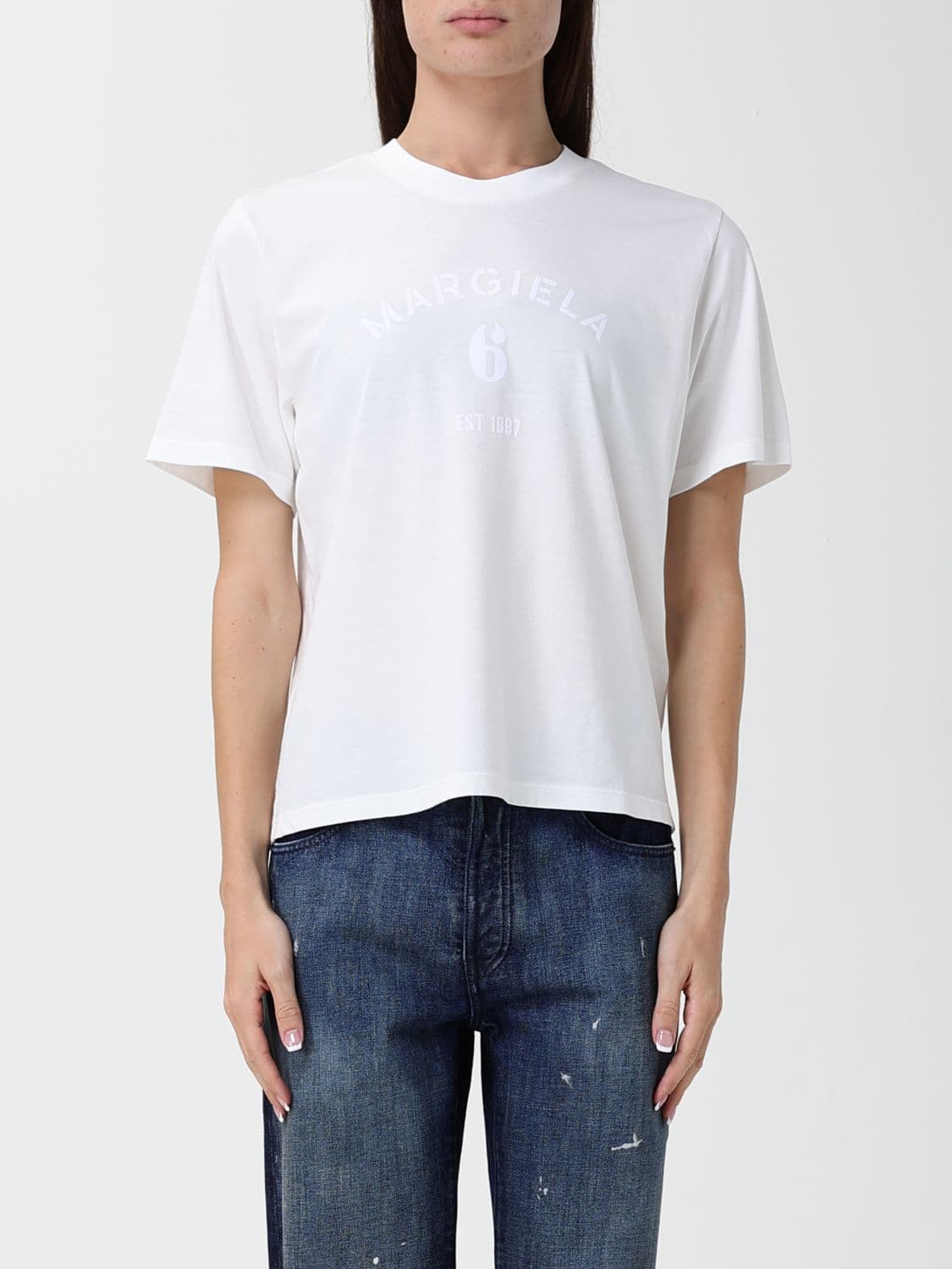 Mm6 Maison Margiela Crewneck T-shirt in Cotton with Tone-on-Tone Logo