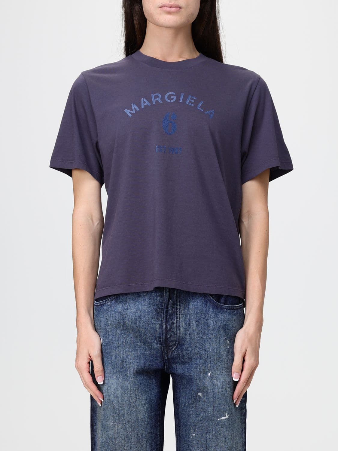 Mm6 Maison Margiela Crewneck T-shirt in Cotton with Tone-on-Tone Logo