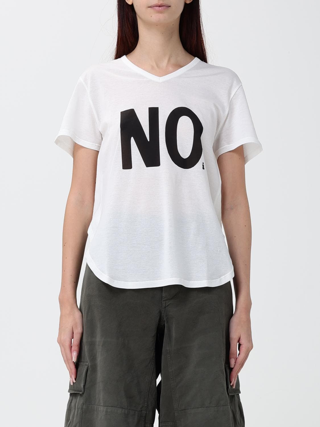 Fendi V-Neck Cotton T-Shirt with Slogan Print