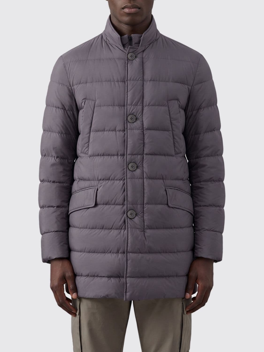 Herno Long Quilted Nylon Puffer Coat with High Neck and Button Closure
