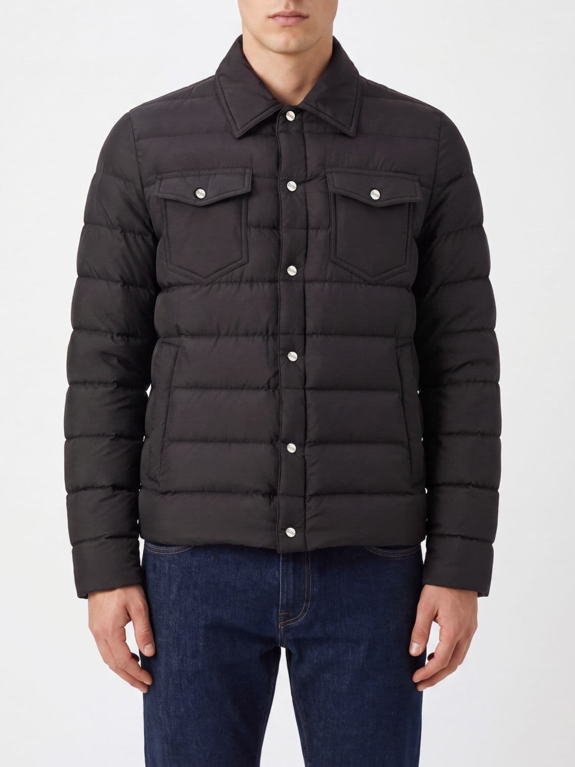 Herno Short Quilted Nylon Puffer Jacket with Classic Collar