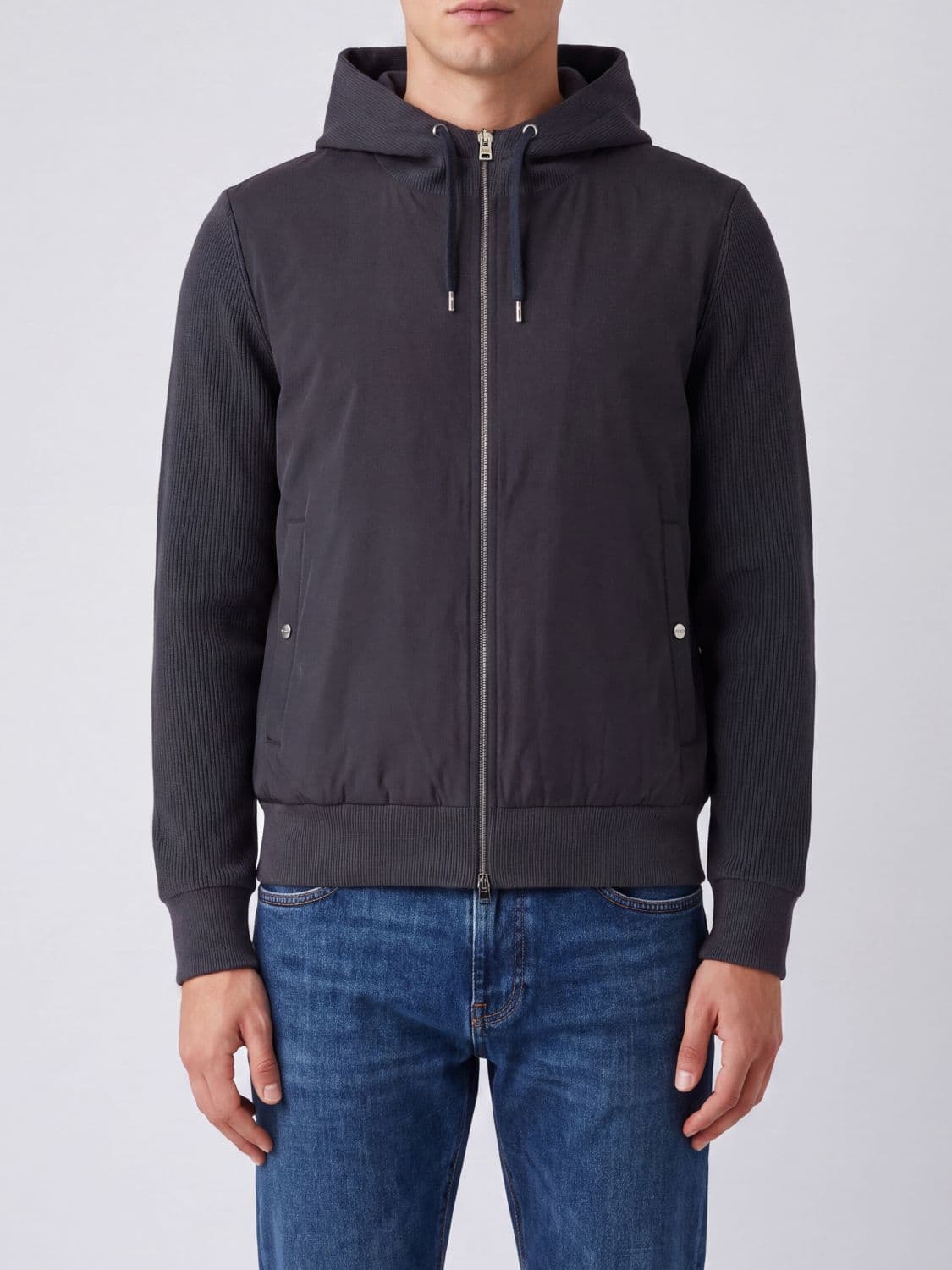 Herno Hooded Relaxed Fit Bomber Jacket in Cotton and Nylon