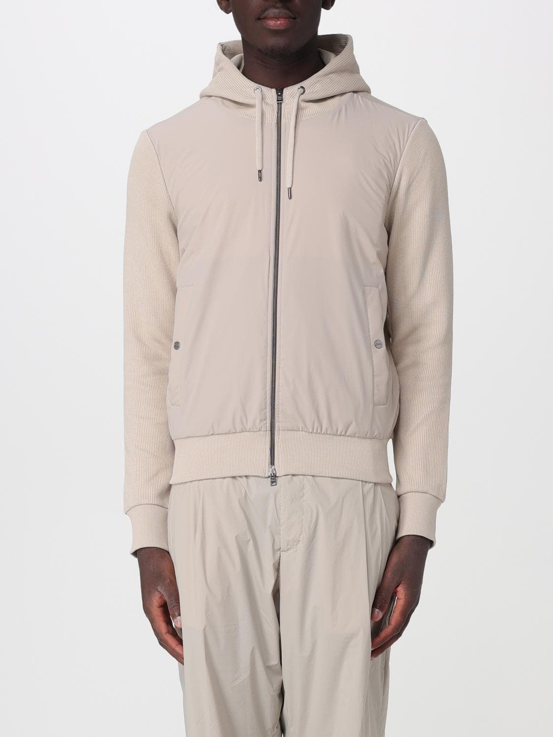Herno Hooded Relaxed Fit Bomber Jacket in Cotton and Nylon