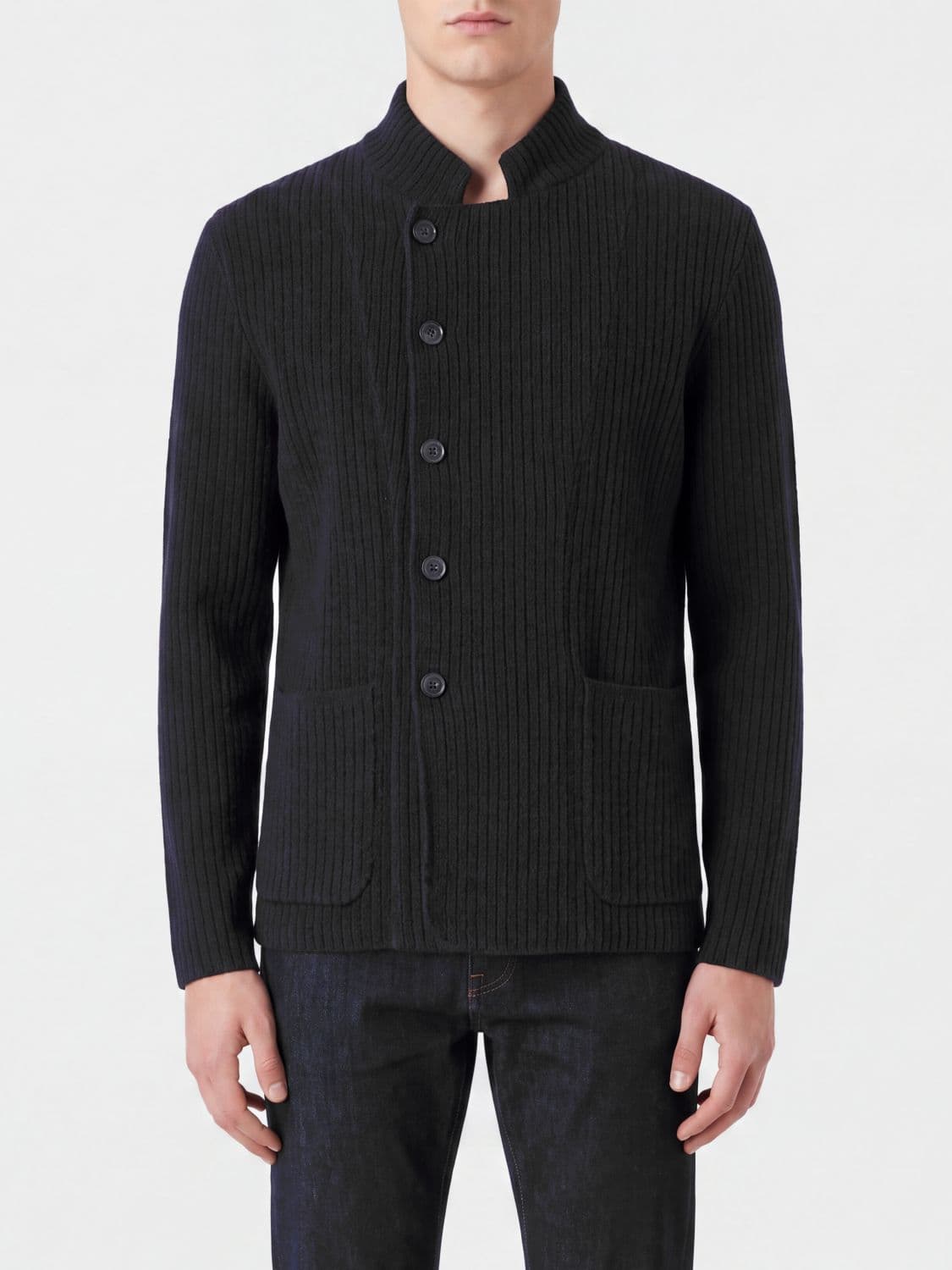 Emporio Armani Slim Fit Pleated Jacket with High Neck and Patch Pockets