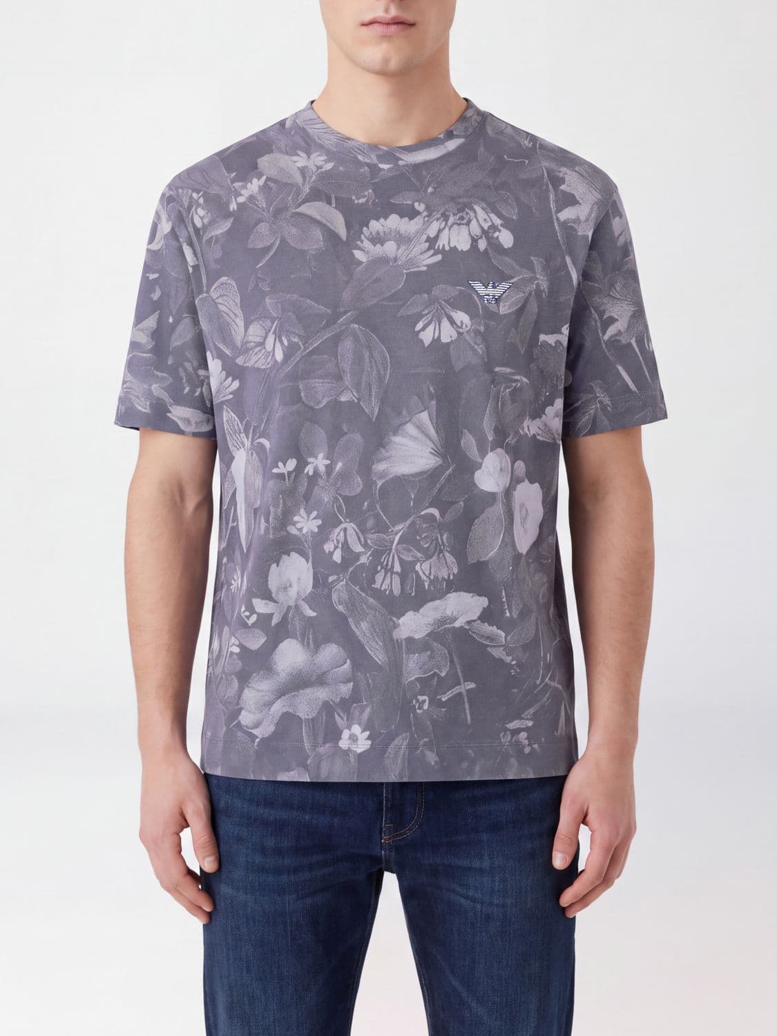 Emporio Armani Floral Print All-Over Cotton Crew-Neck T-Shirt