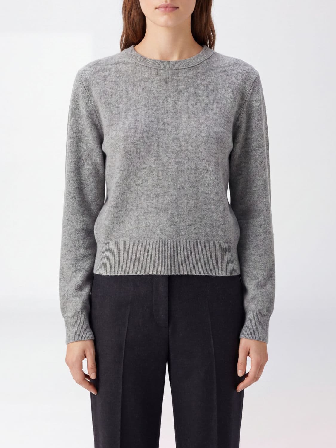 Lisa Yang Crewneck Jumper in Pure Cashmere with Long Sleeves and Ribbed Trims