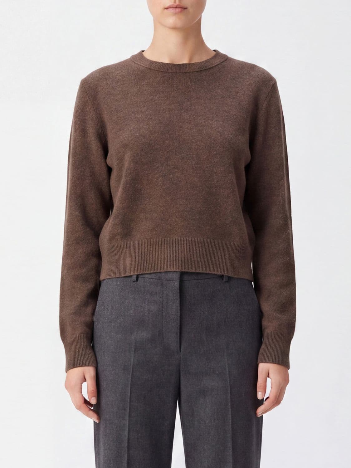 Lisa Yang Crewneck Jumper in Pure Cashmere with Long Sleeves and Ribbed Trims