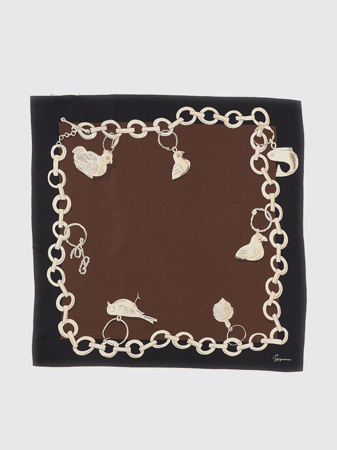 Jacquemus Square Designer Pure Silk Scarf with an All-Over Graphic Print