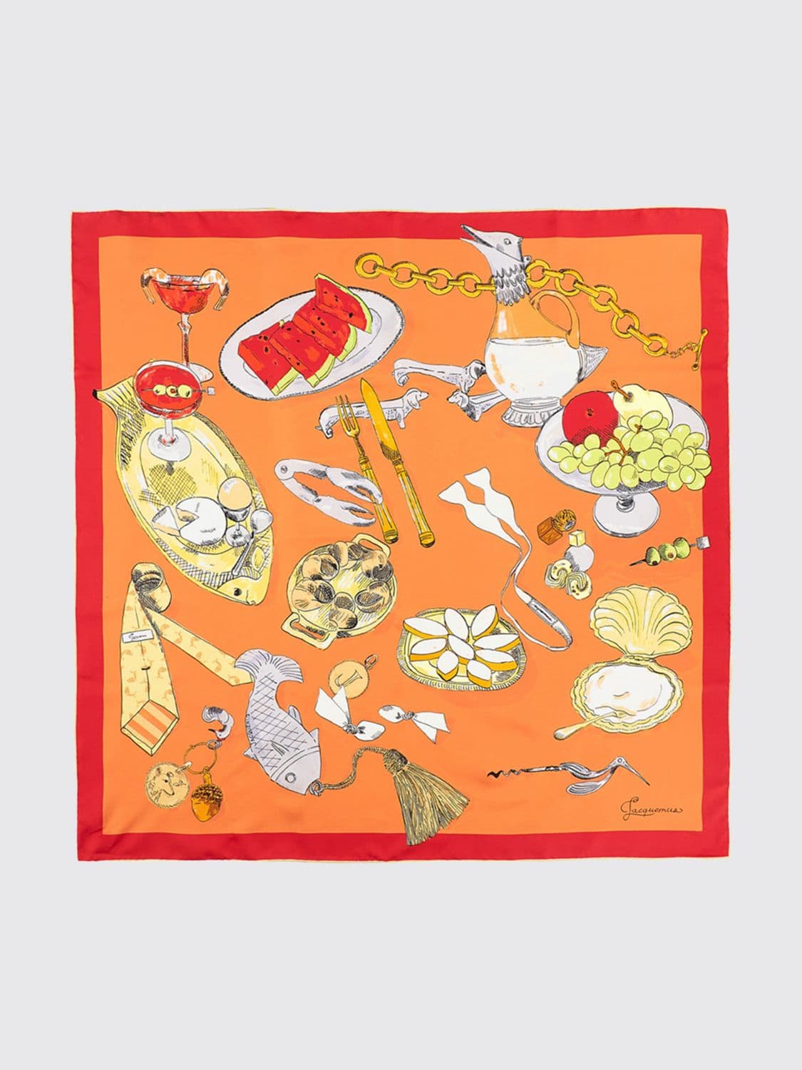 Jacquemus Designer Pure Silk Scarf with a Multicoloured Graphic Print