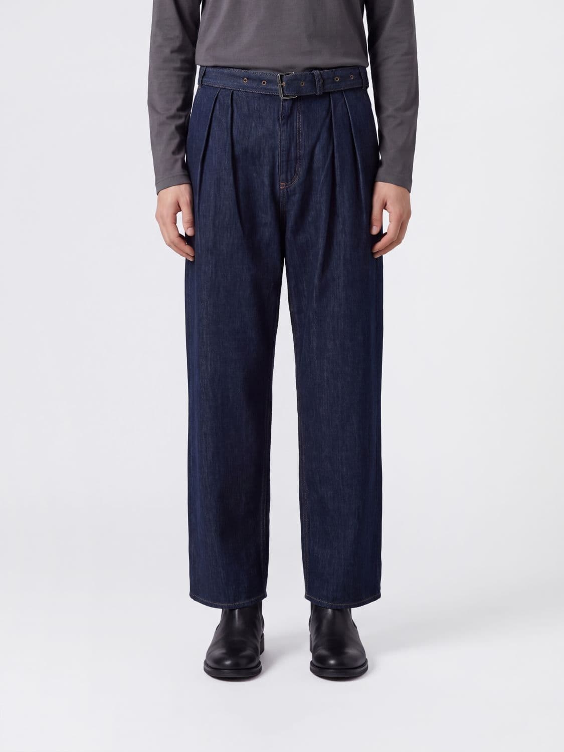 Dries Van Noten Wide-Leg Pleated Jeans in Cotton Denim with Adjustable Waist