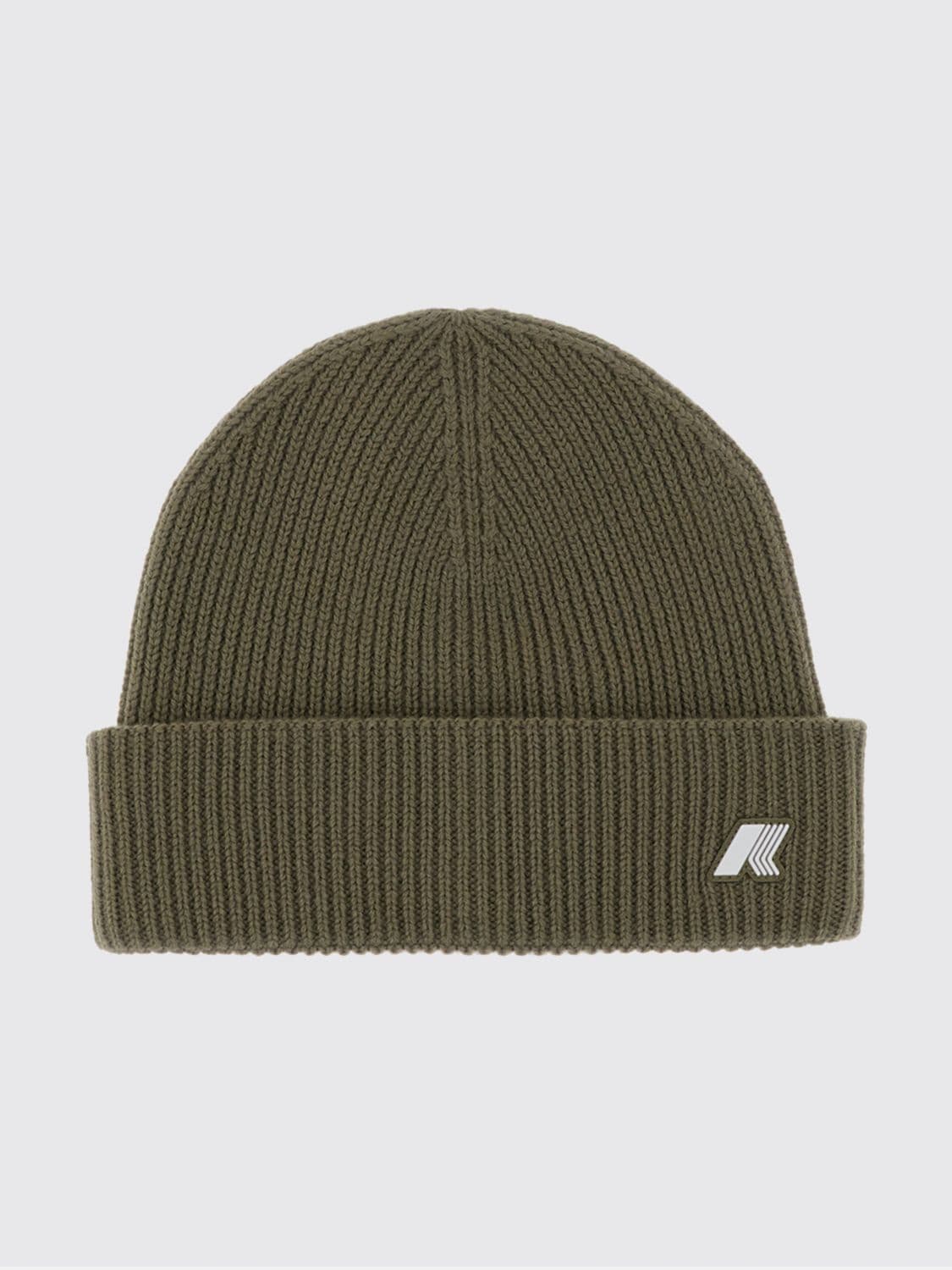 K-Way Brice Ribbed Wool Beanie Hat with Turn-up Cuff and Rubber Logo