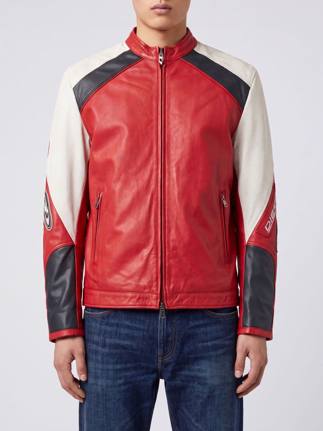 Diesel Bicolour Goatskin Biker Jacket with Oval D Logo