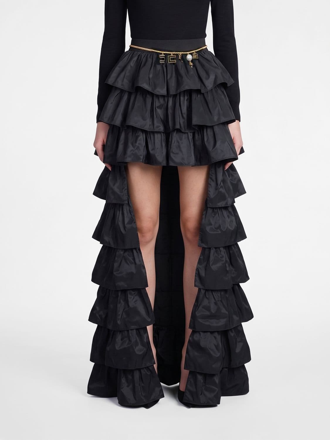 Elisabetta Franchi Check Tweed Midi Pencil Skirt with Front Slit