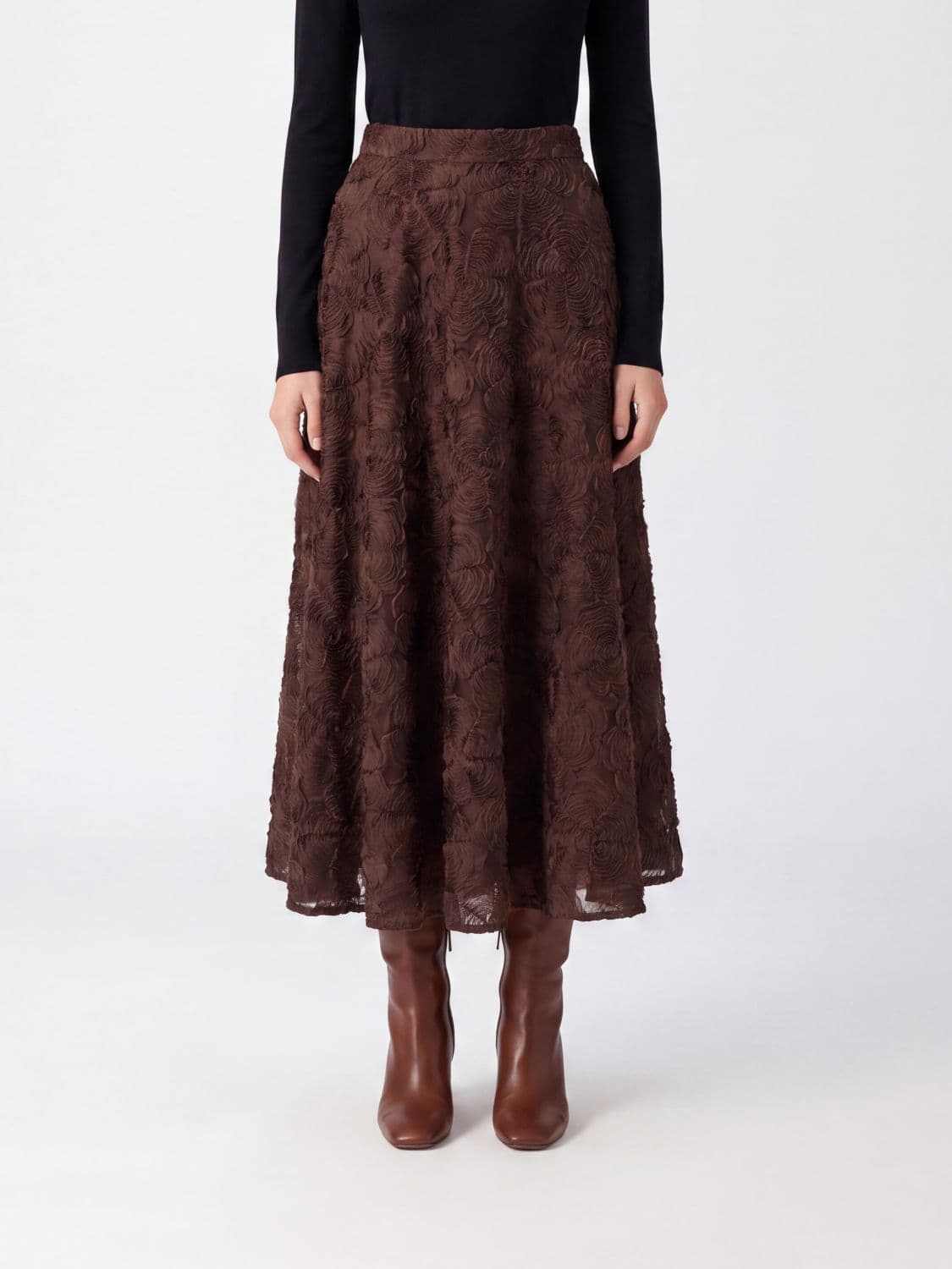 Rotate High-Waisted Full Midi Skirt in Recycled Mesh with Floral Details