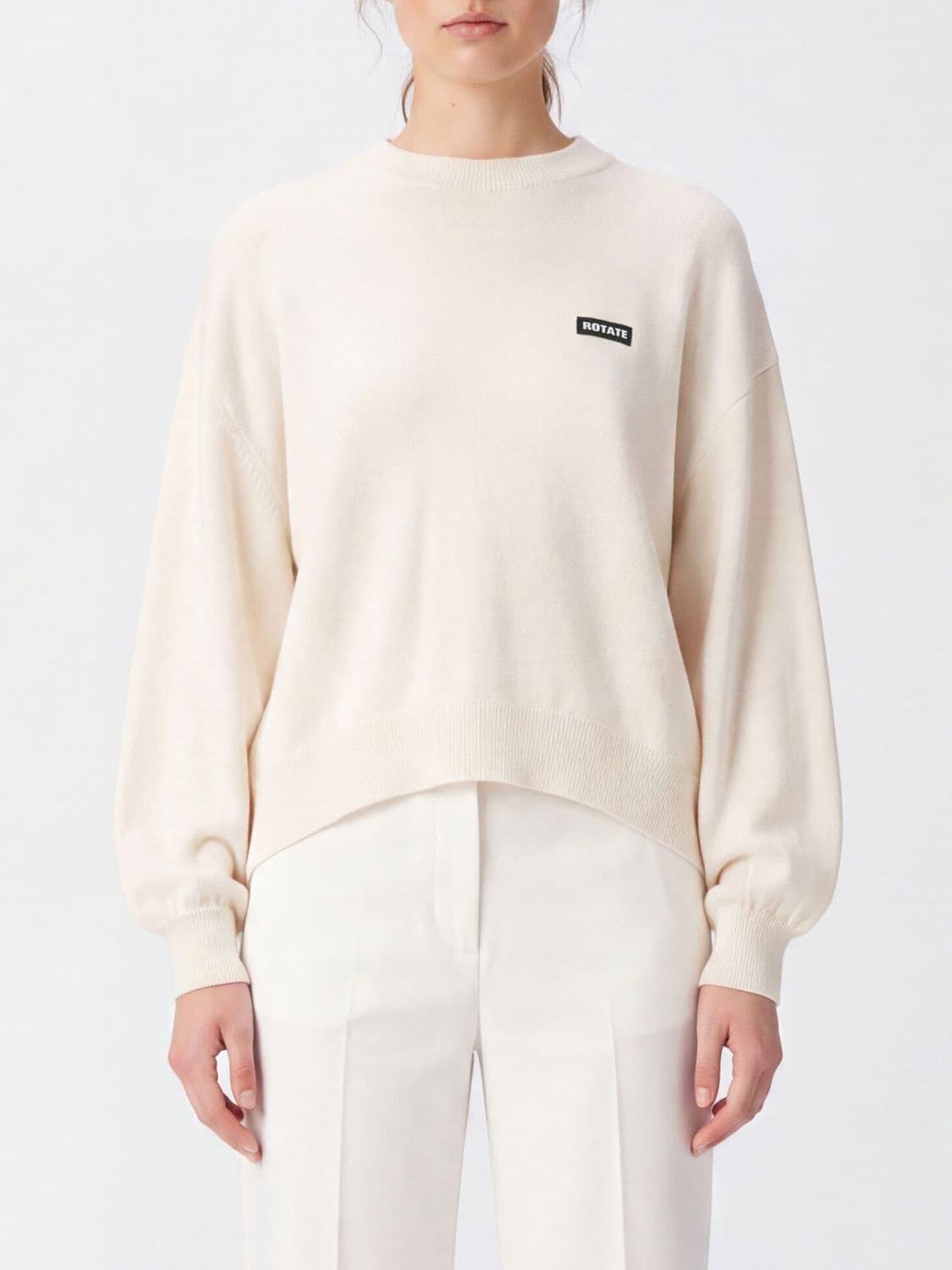 Rotate Wool and Cashmere Blend Crewneck Jumper with Contrast Logo