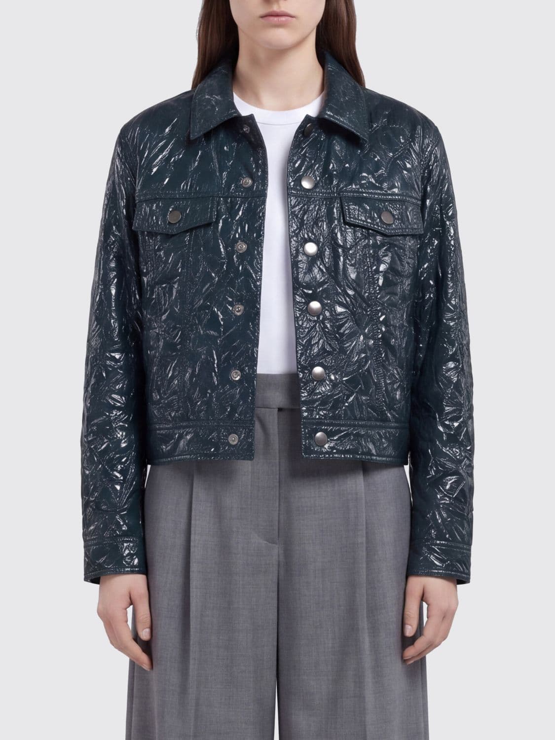 Marni Crinkled-Effect Faux Leather Cropped Jacket with Buttons