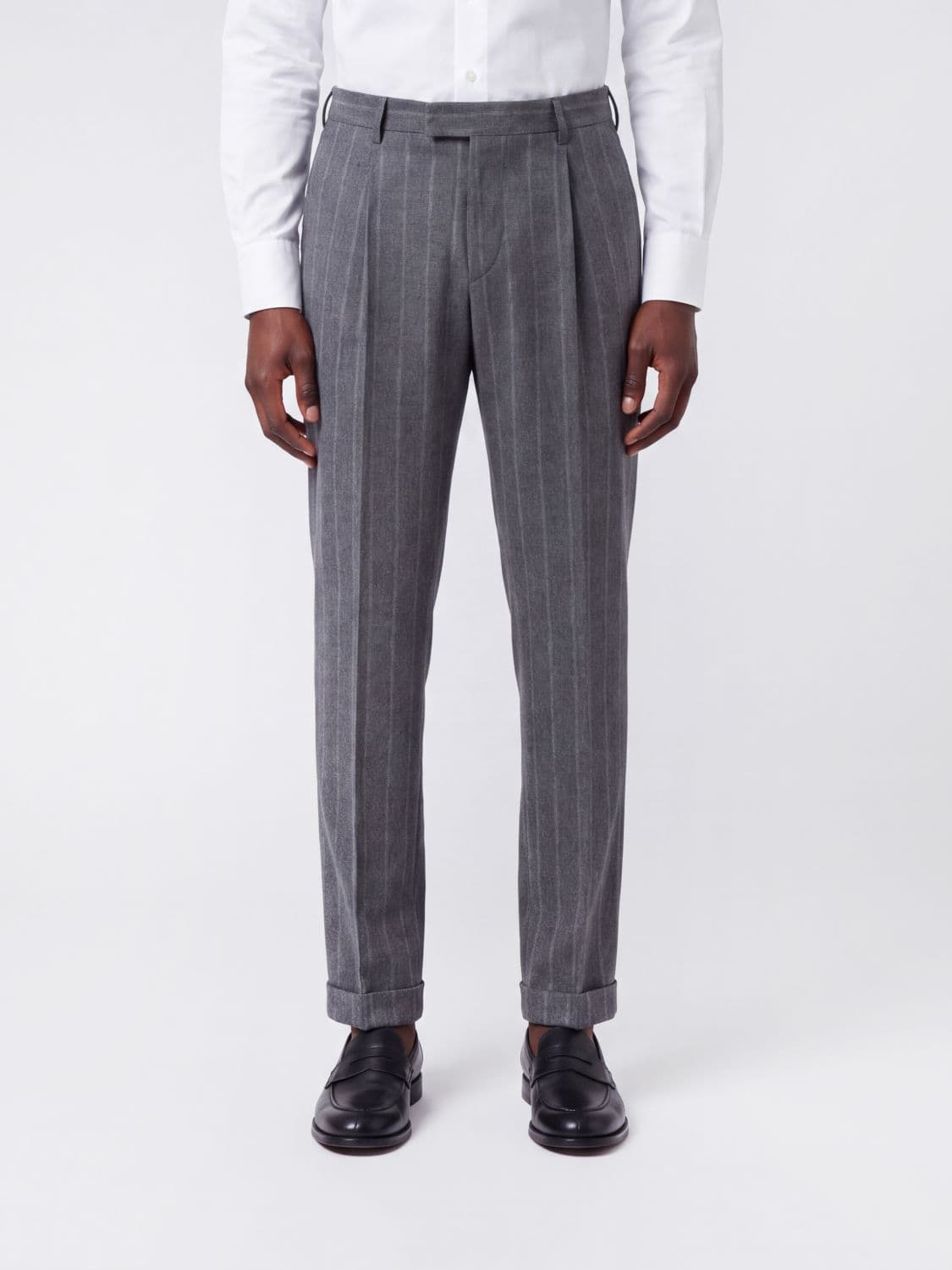 Pt Torino Slim Fit Pinstriped Wool Blend Tailored Trousers with Pleats