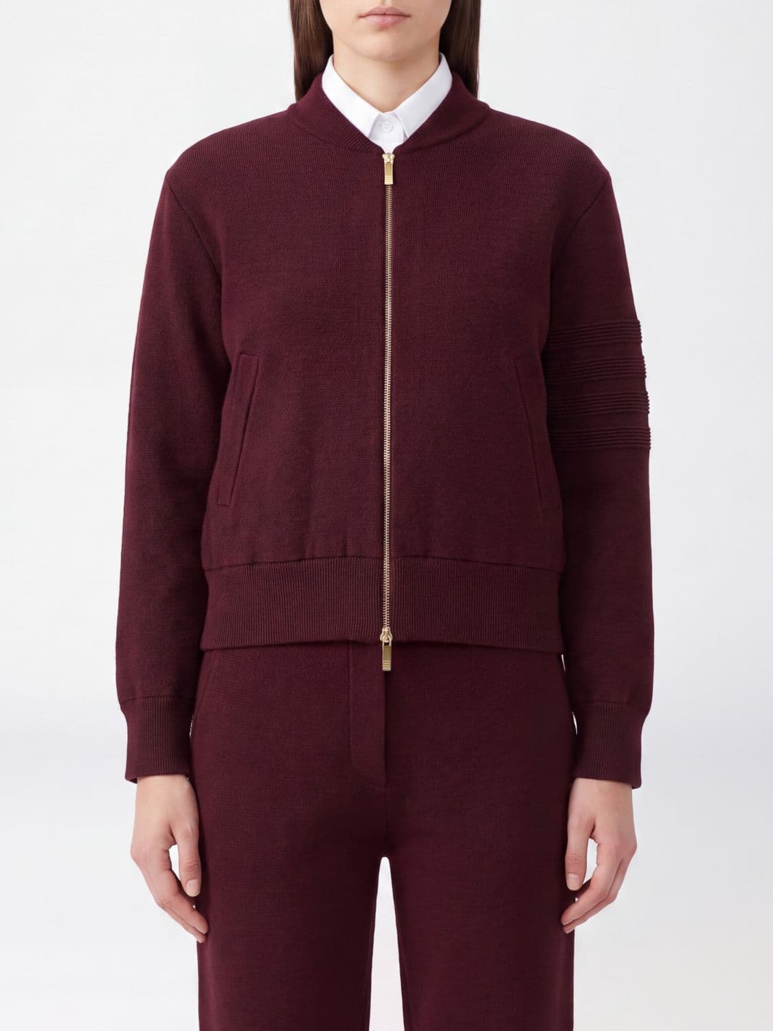 Thom Browne Virgin Wool and Linen Blend Bomber Jacket with Zip Closure