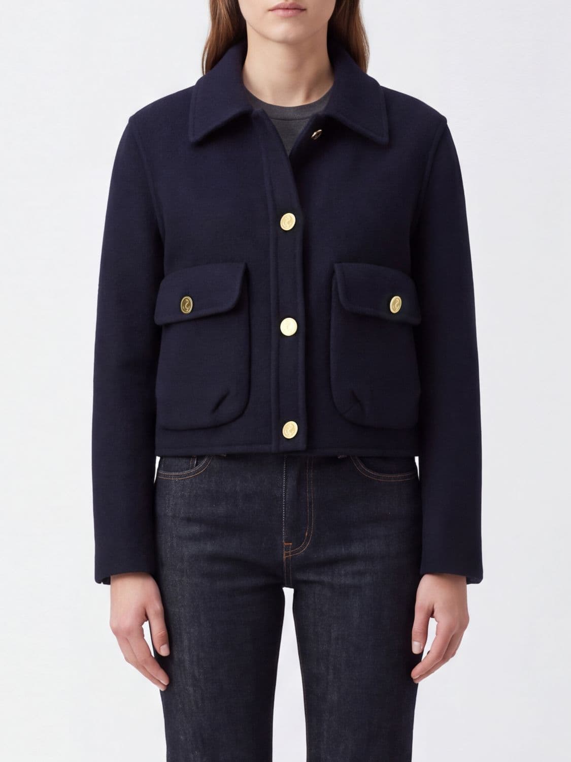Thom Browne Single-Breasted Short Coat in Pure Virgin Wool with Patch Pockets