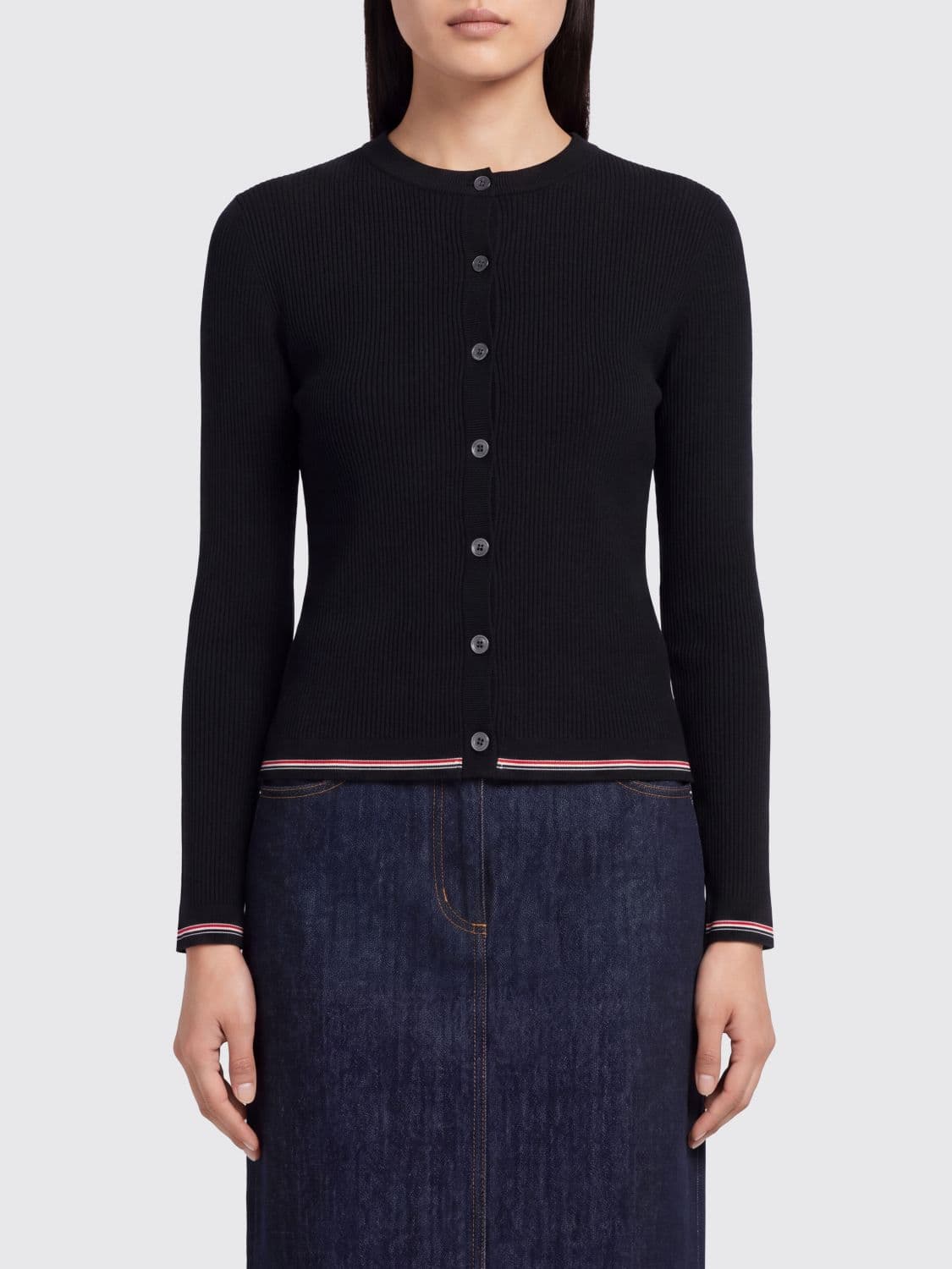Thom Browne Slim Fit Pure Wool Cardigan with Iconic 4-Bar Motif