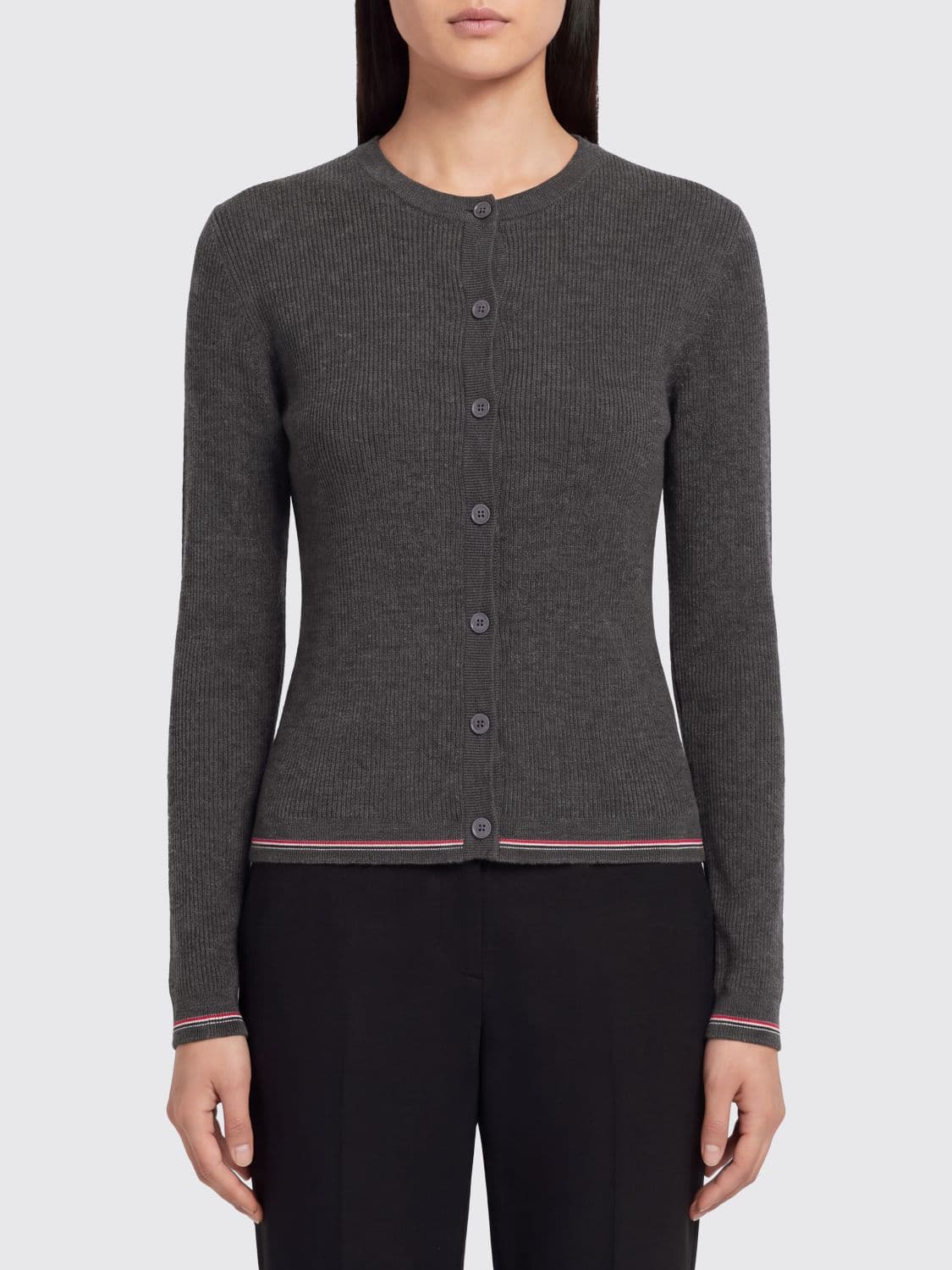 Thom Browne Slim Fit Pure Wool Cardigan with Iconic 4-Bar Motif
