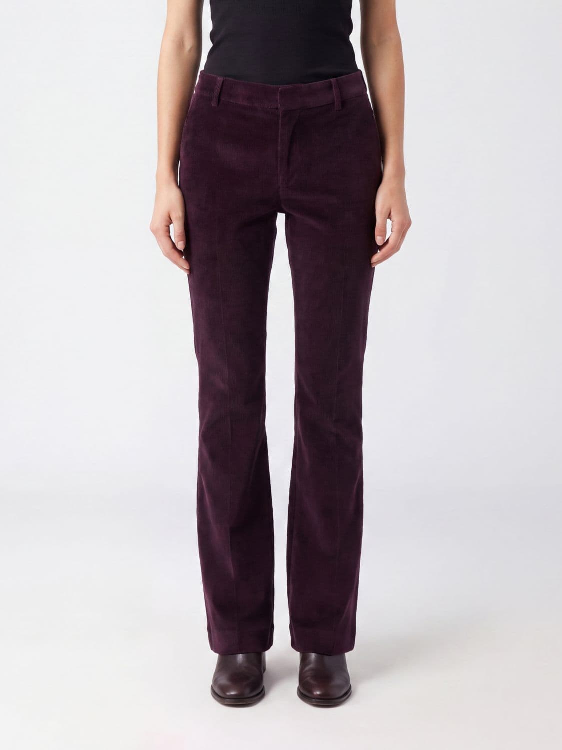 Pt Torino Flared Chino Trousers in Burgundy Corduroy