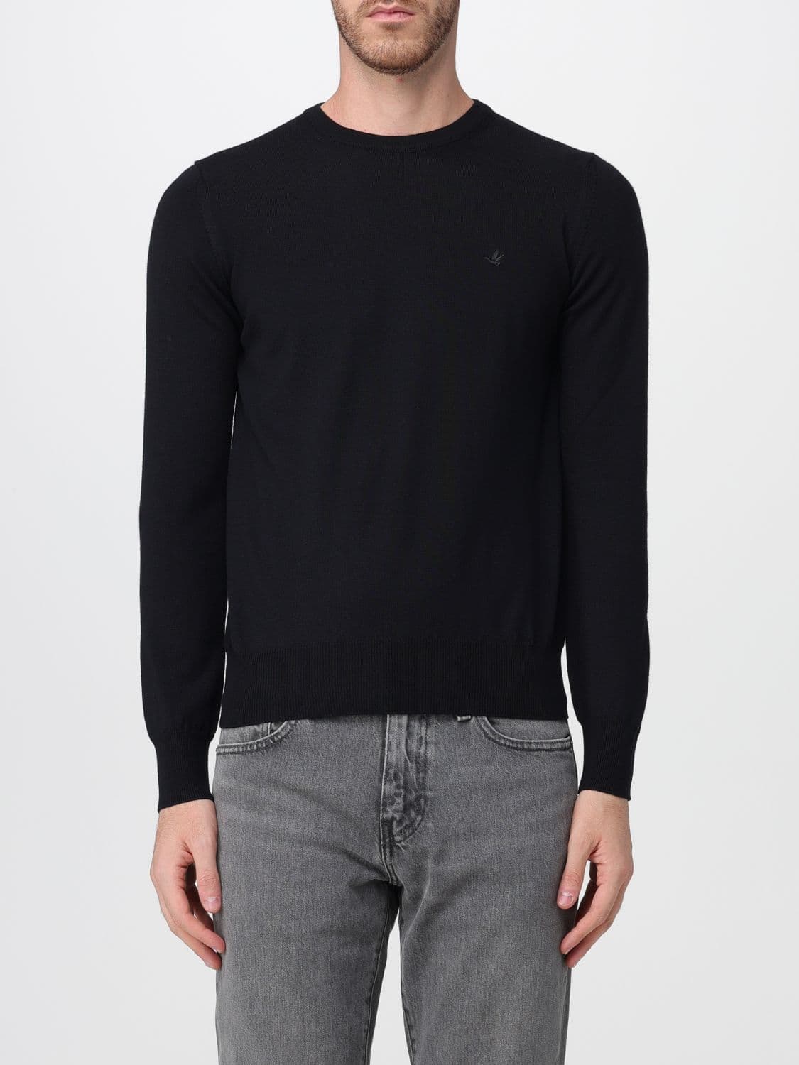 Brooksfield Crewneck Wool Jumper with Long Sleeves and Ribbed Trims